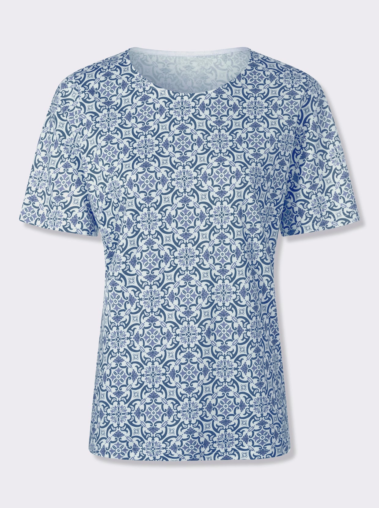 Print-Shirt - ecru-jeansblau-bedruckt