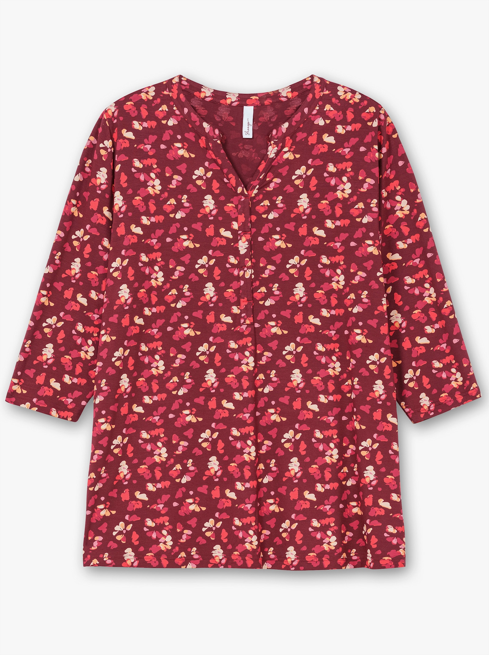 sheego 3/4-Arm-Shirt mit Blumenprint - weinrot-gemustert