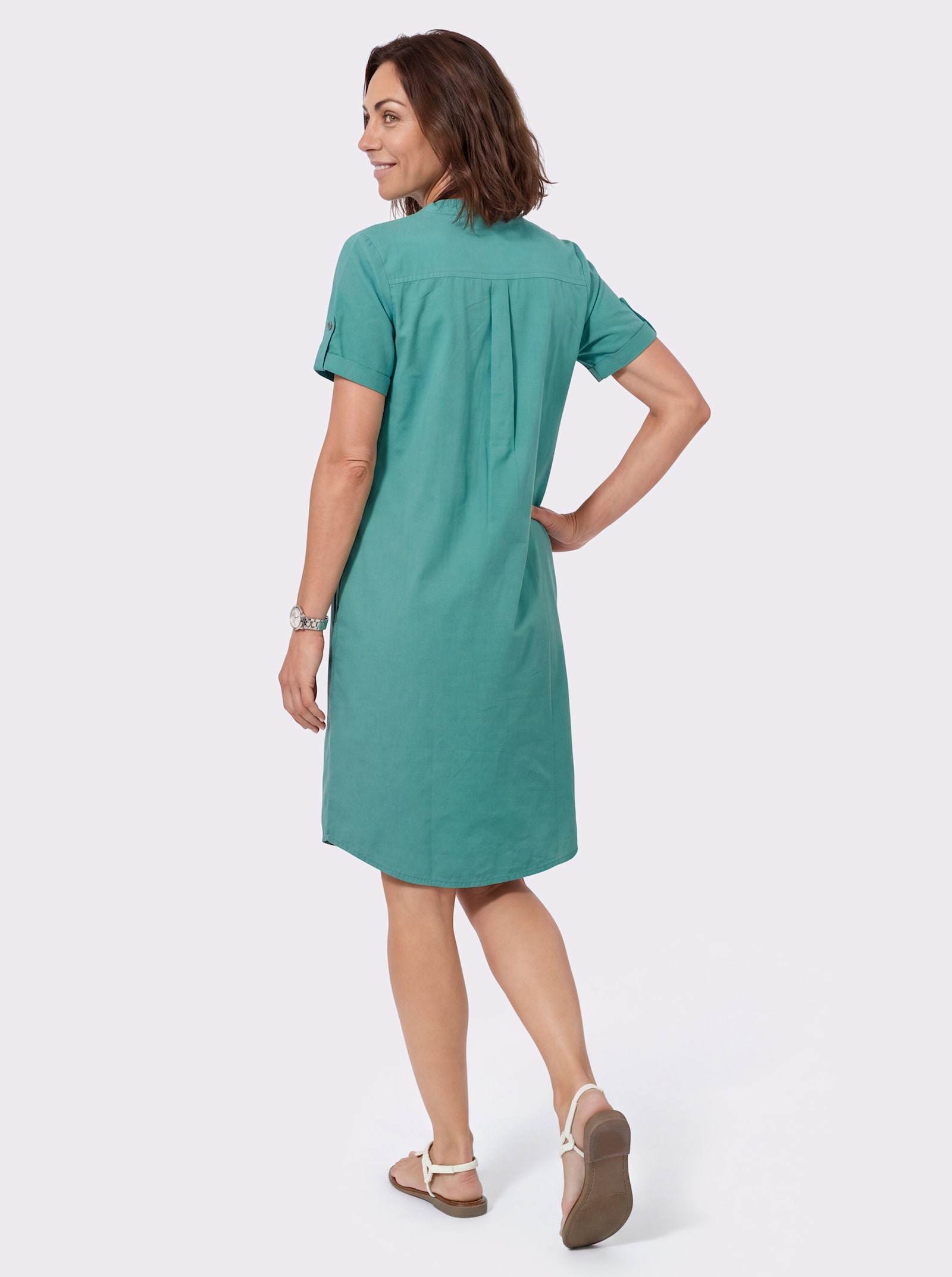Jeanskleid mit abgerundetem Saum - salbei