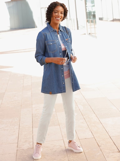 Jeansbluse mit Druckknopfleiste - blue-bleached
