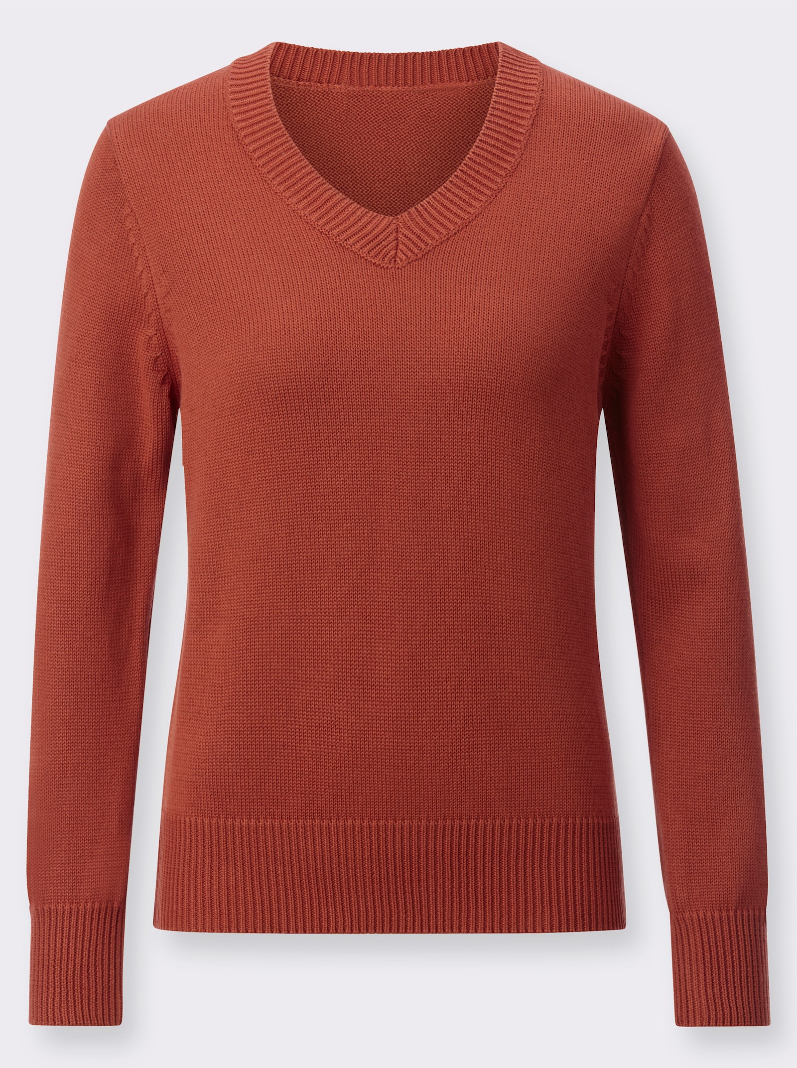 Pullover met V-hals en katoen - roestrood