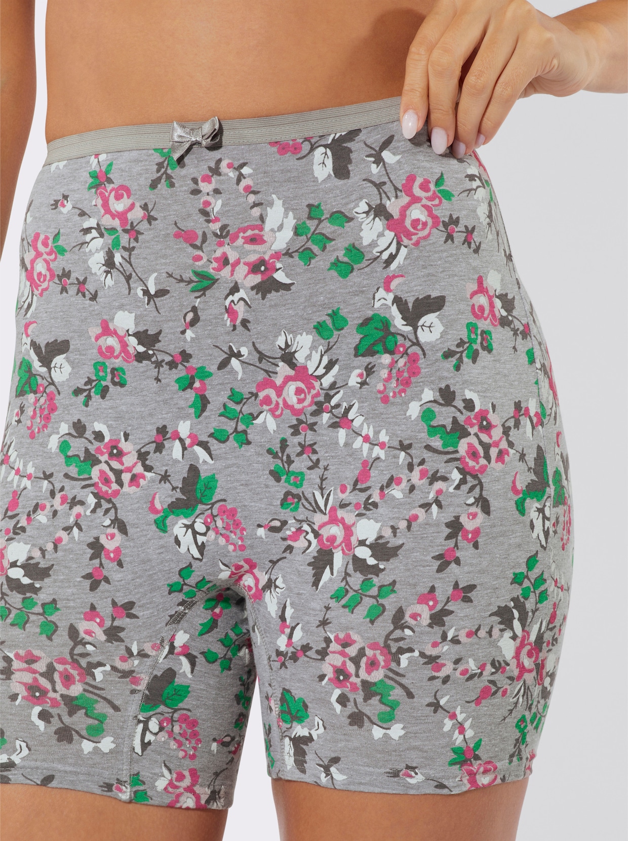 Longpanty - grau-meliert-bedruckt + grau-meliert + altrosa