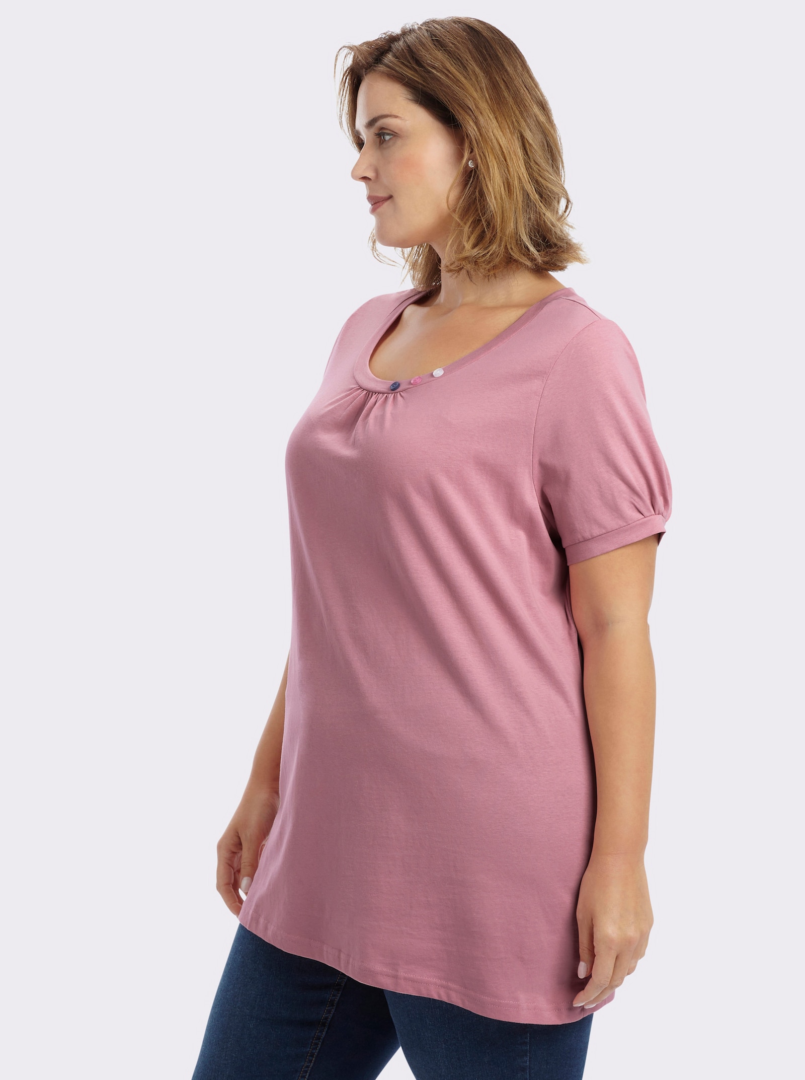 Longshirt mit gerafftem Ausschnitt - altrosa