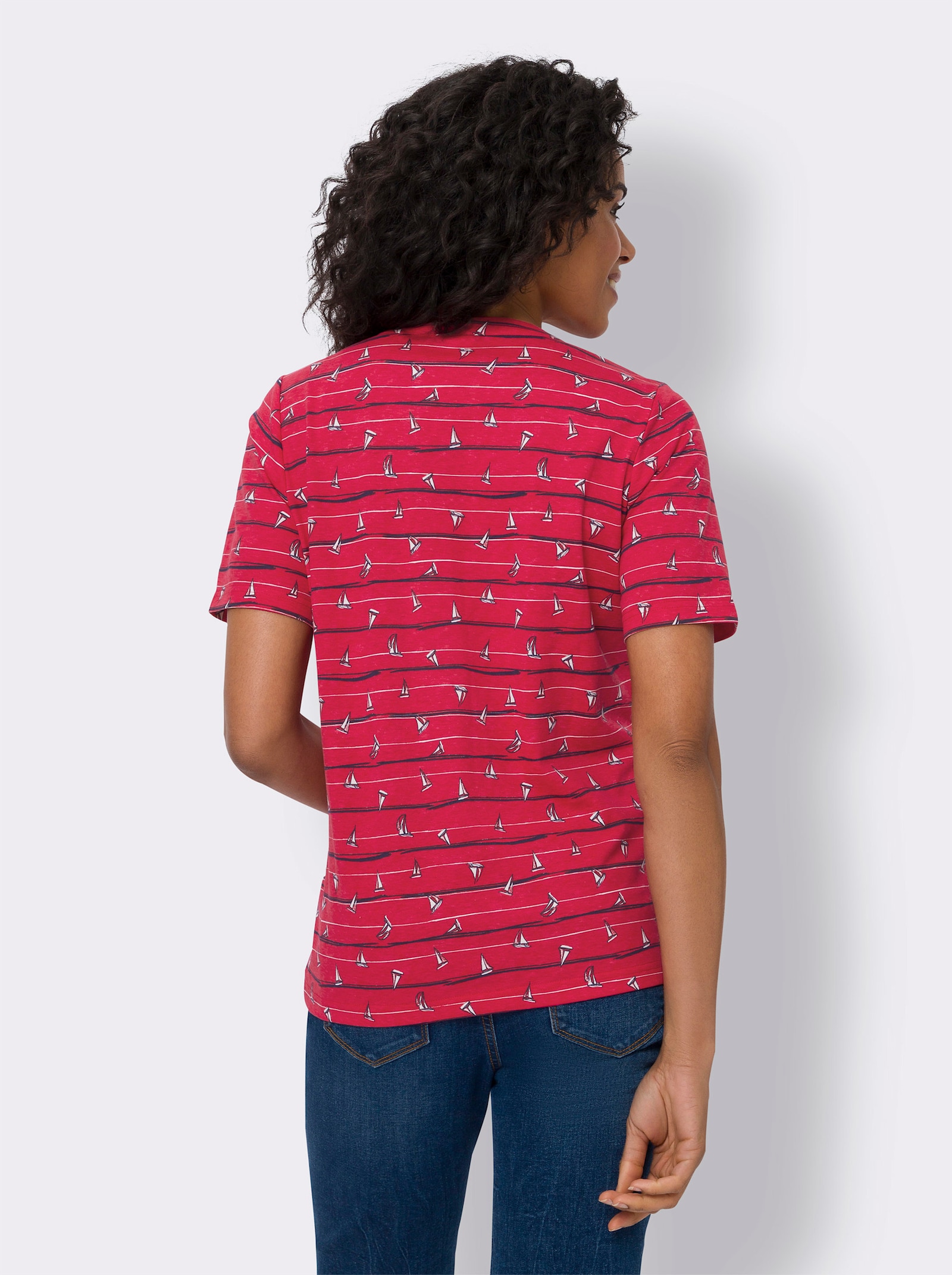 Kurzarmshirt mit maritimem Dessin - rot-marine-bedruckt