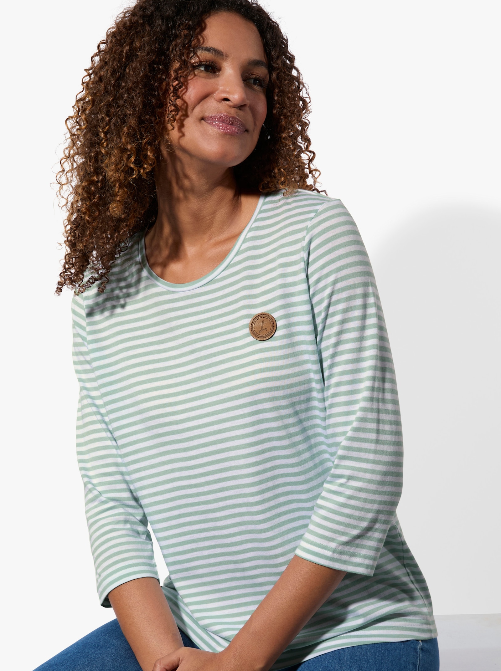 3/4-Arm-Shirt im Ringel-Dessin - kalkmint-weiß-geringelt