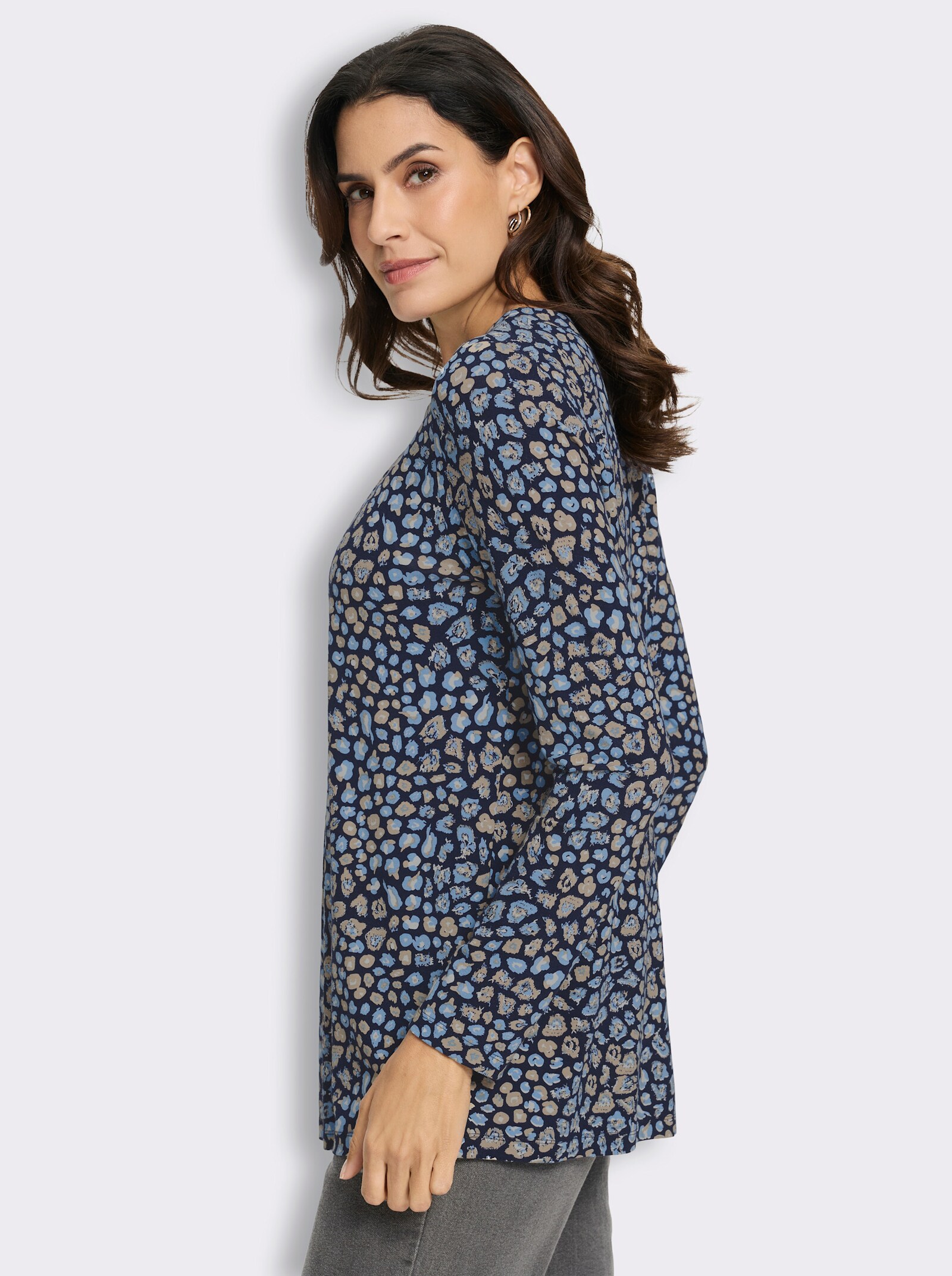 Tunikashirt mit Raffung am Ausschnitt - marine-himmelblau-bedruckt