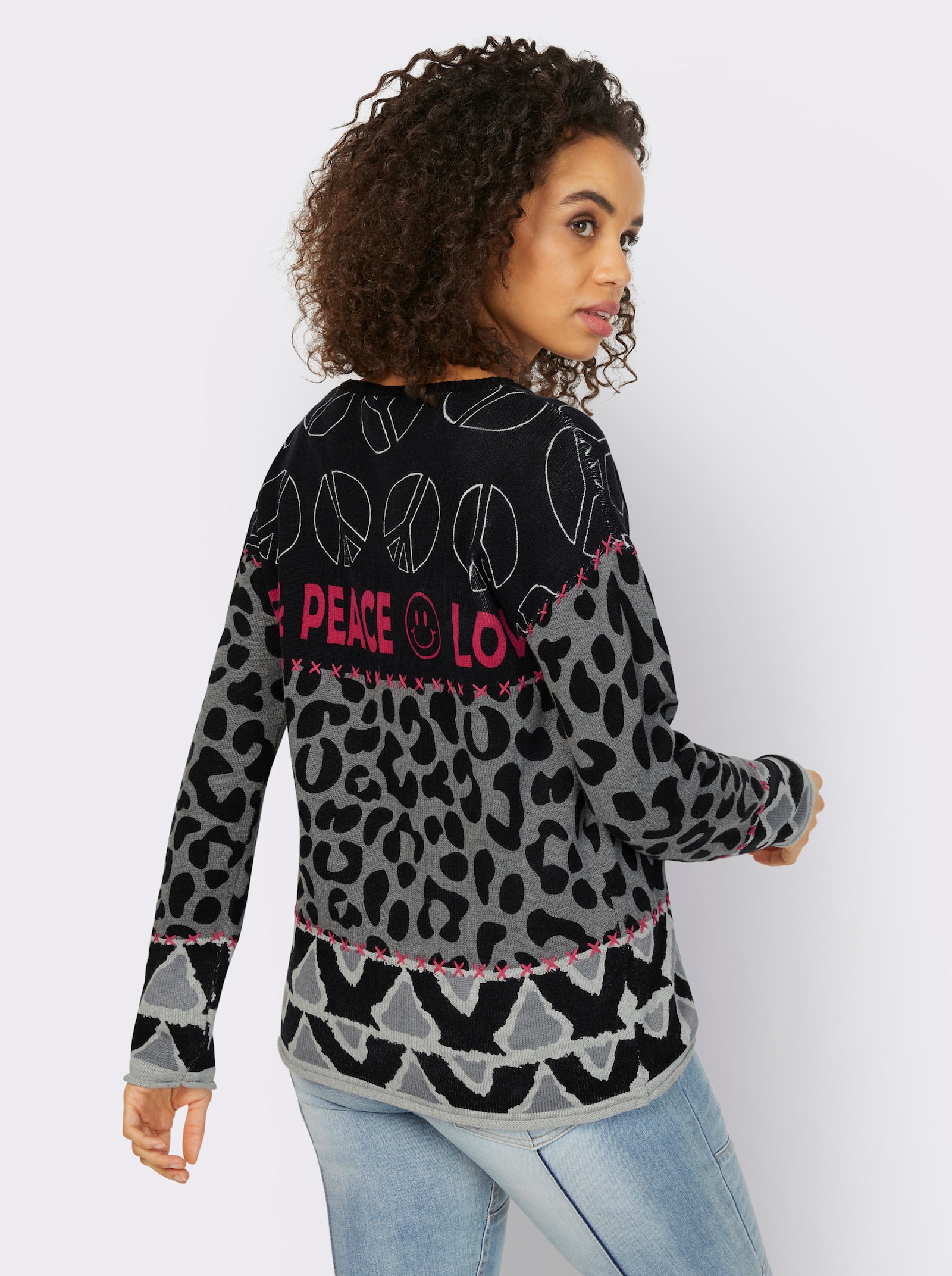 heine Pullover van fijntricot met opschrift - zwart/grijs gedessineerd
