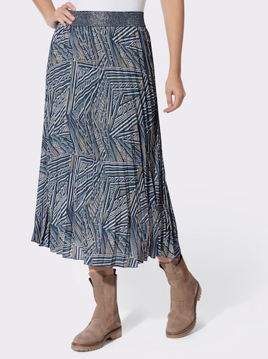 heine Plisseerock mit Grafik-Dessin - rauchblau-beige-bedruckt