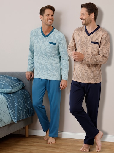 wäschepur men Pyjama's - marine bedrukt + topaas bedrukt