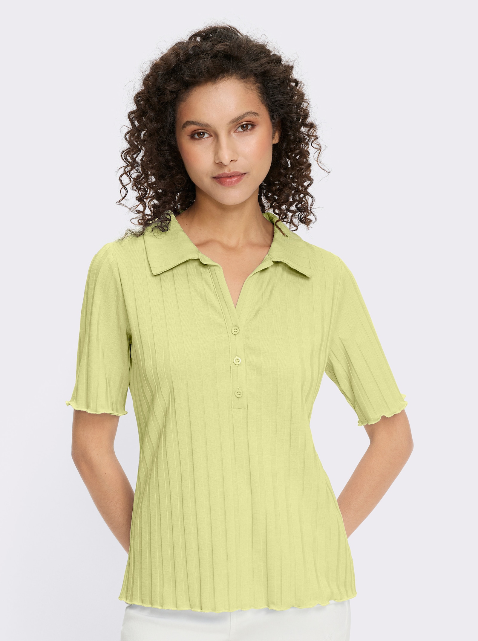 heine Kurzarmshirt mit Wellenkanten - pistazie