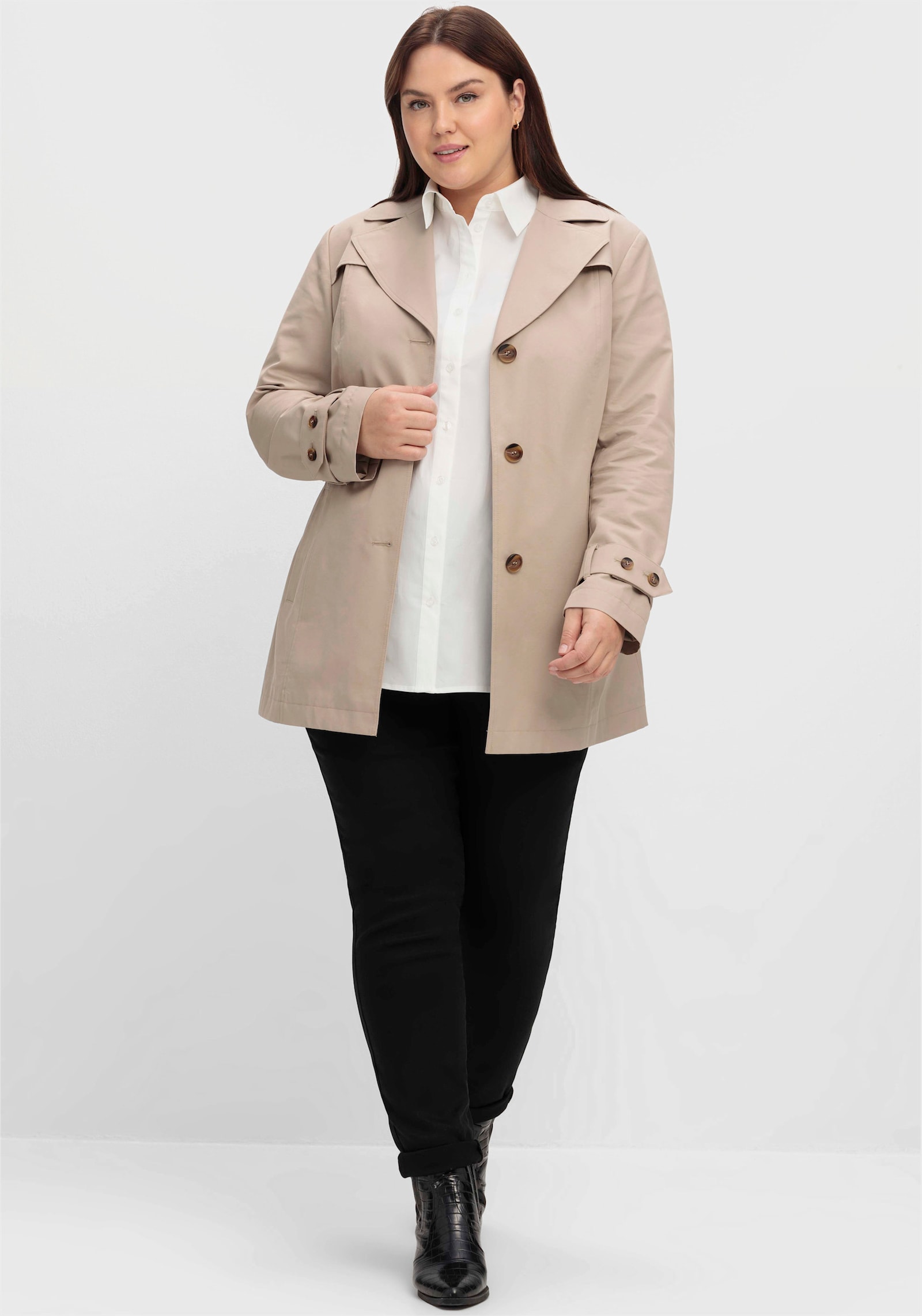 sheego Trenchcoat in kurzer Form, wasserabweisend - softtaupe