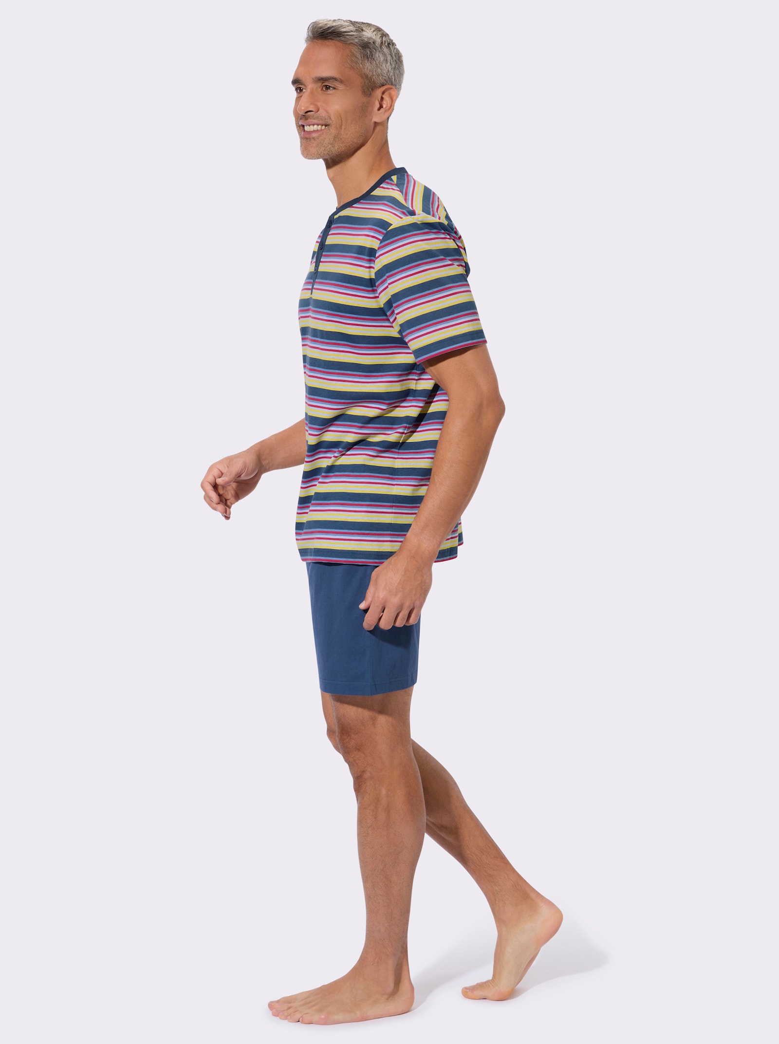 Shorty mit kurzer Knopfleiste - dunkelblau-geringelt