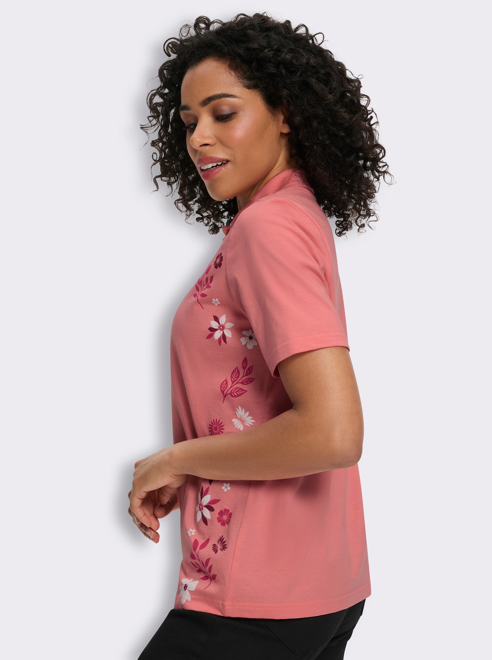 Poloshirt met bloemen- en bladerprint voor - flamingo/pink bedrukt