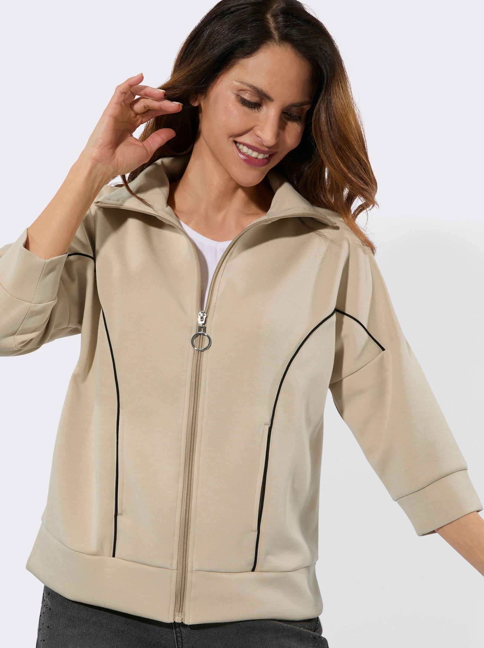Sweatjacke mit 3/4-Ärmeln - sand