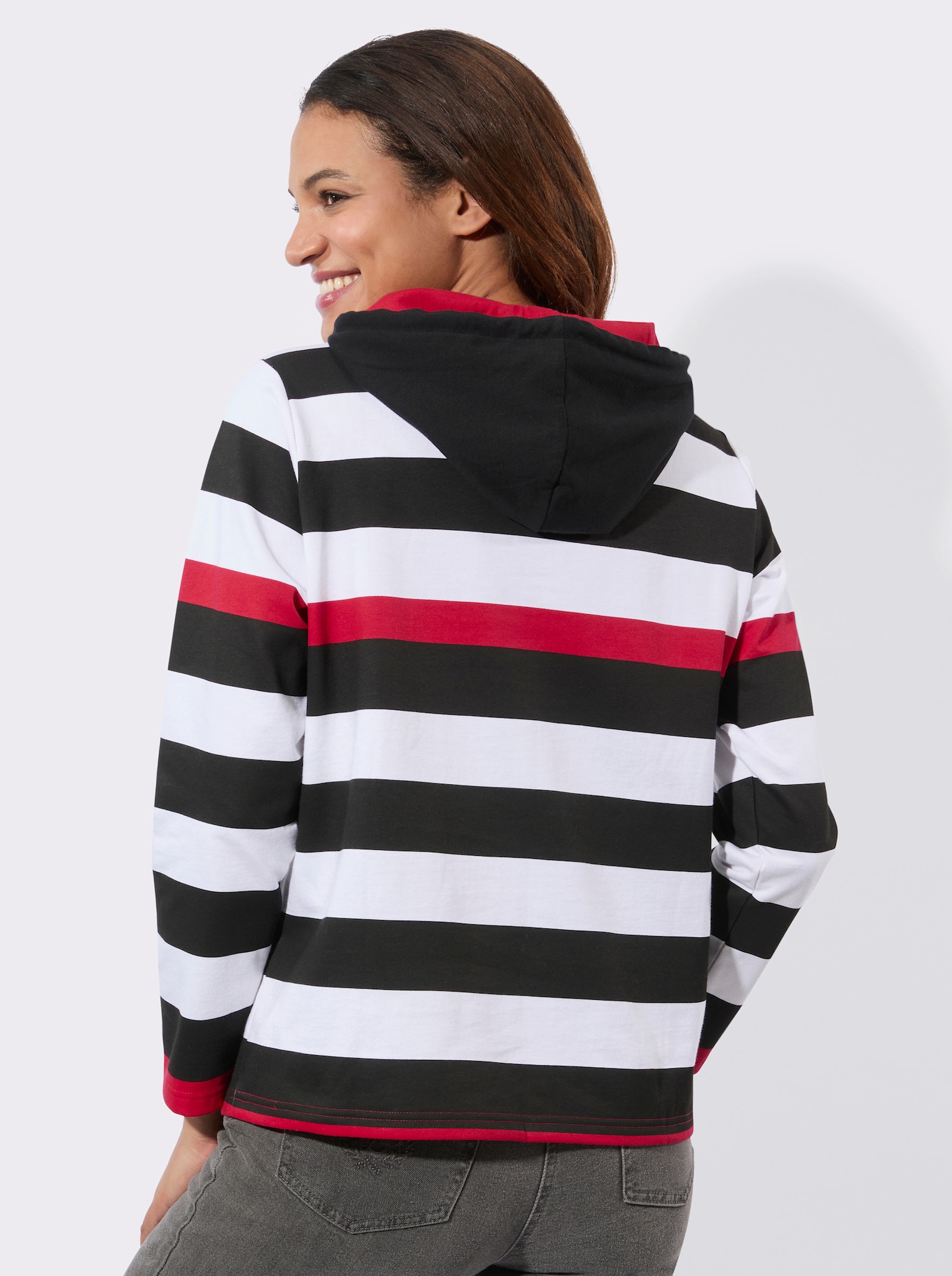 Sweatshirt in innen angerauter Qualität - rot-schwarz-geringelt