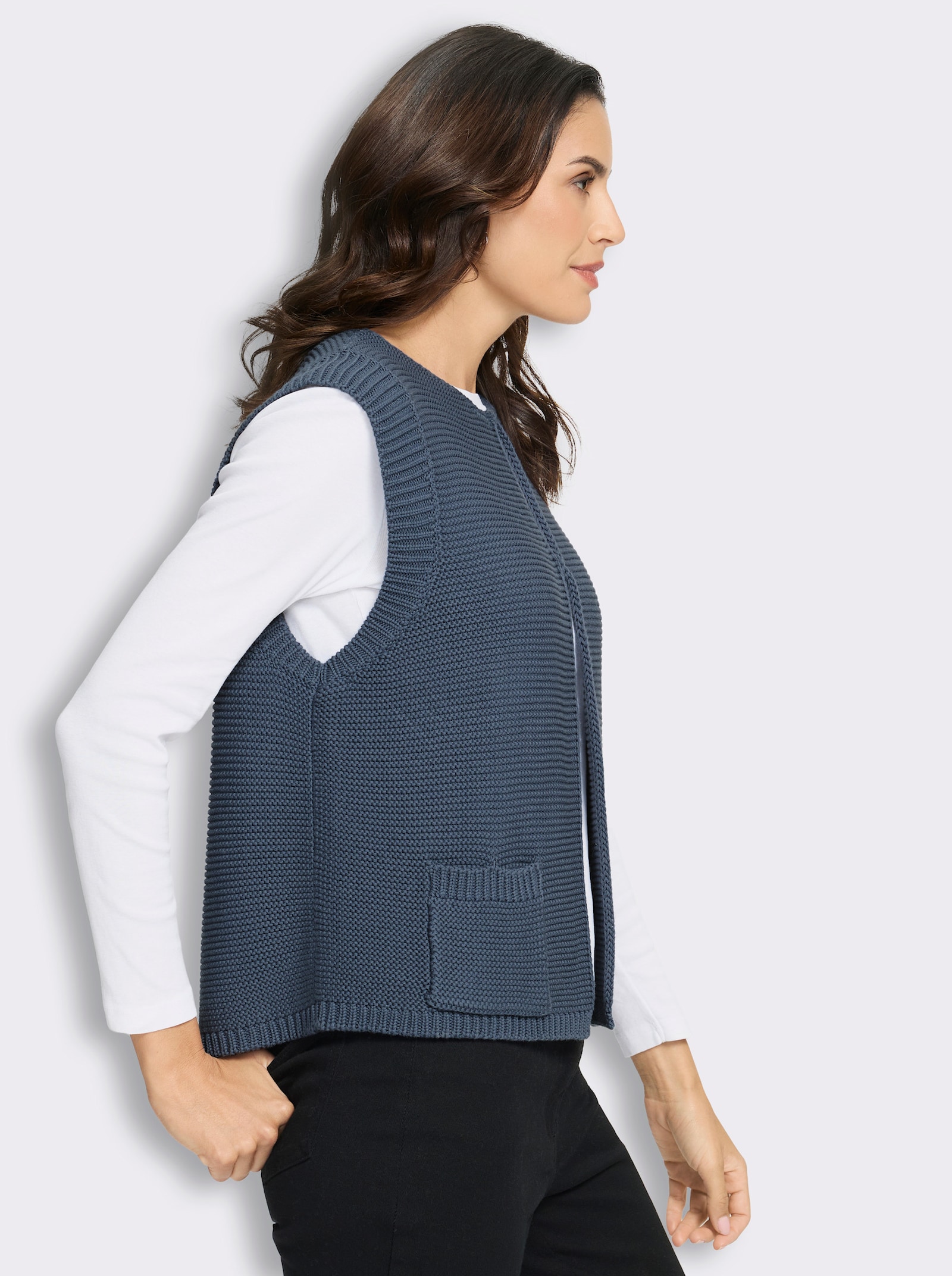  Strickweste im Linksstrick - rauchblau