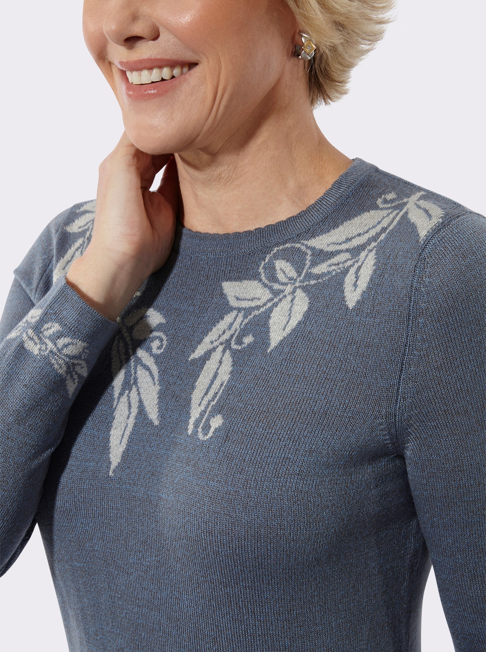 Rundhalspullover - mittelblau-meliert