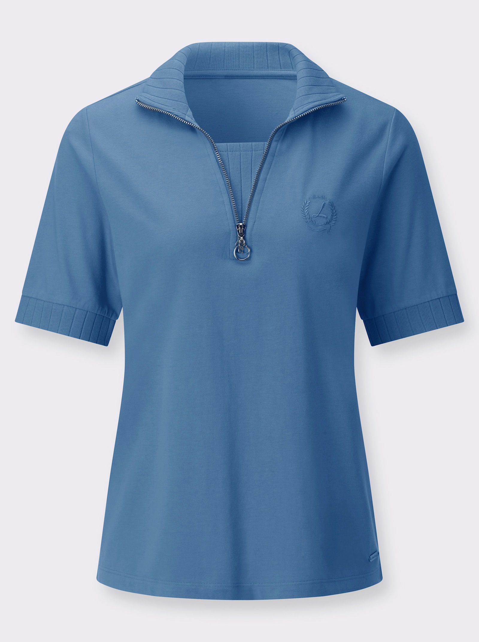 Poloshirt mit 2-in-1-Optik - mittelblau