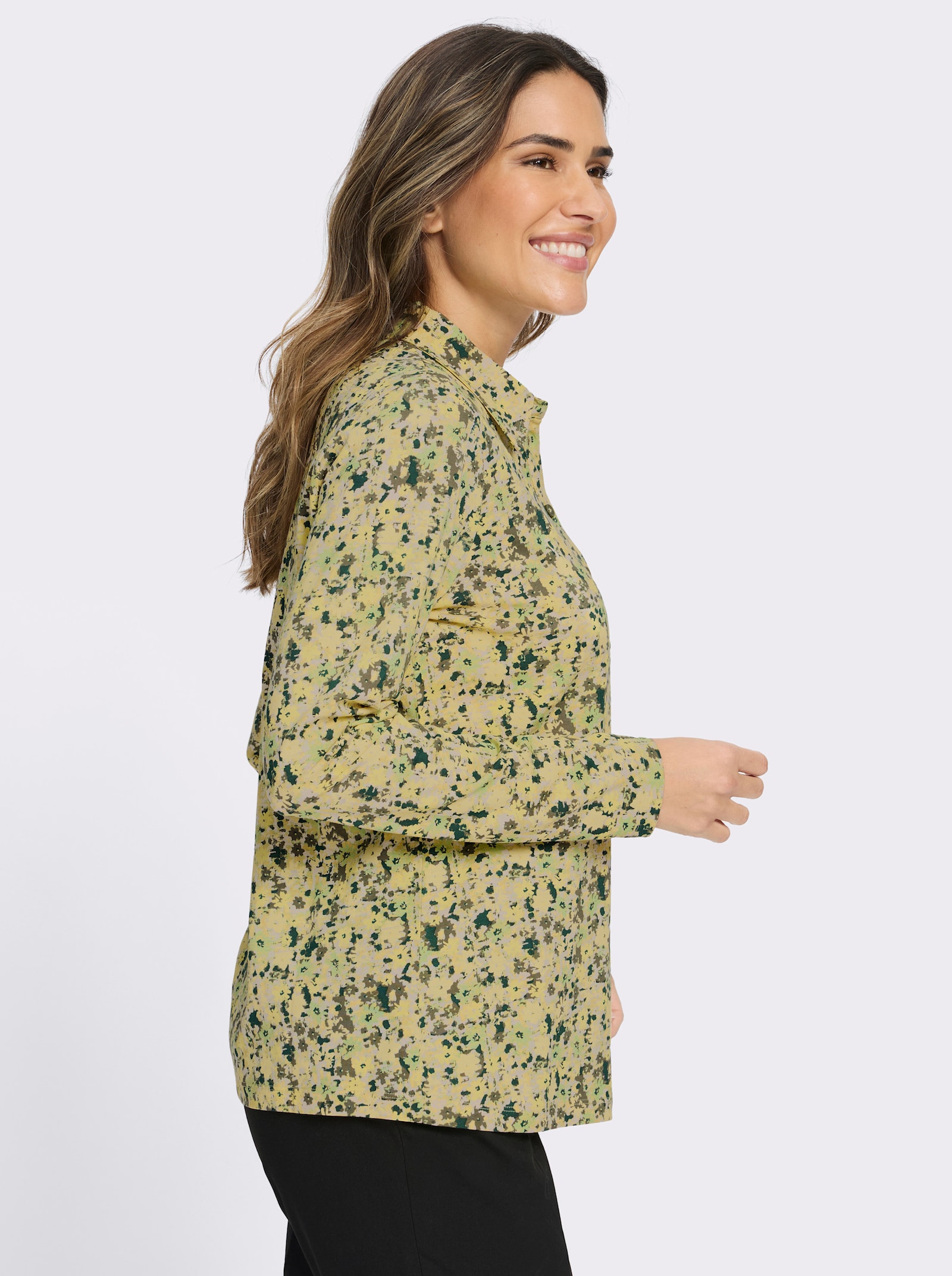 Poloshirt mit kurzer Knopfleiste, geblümt - elfenbein-zitrone-bedruckt