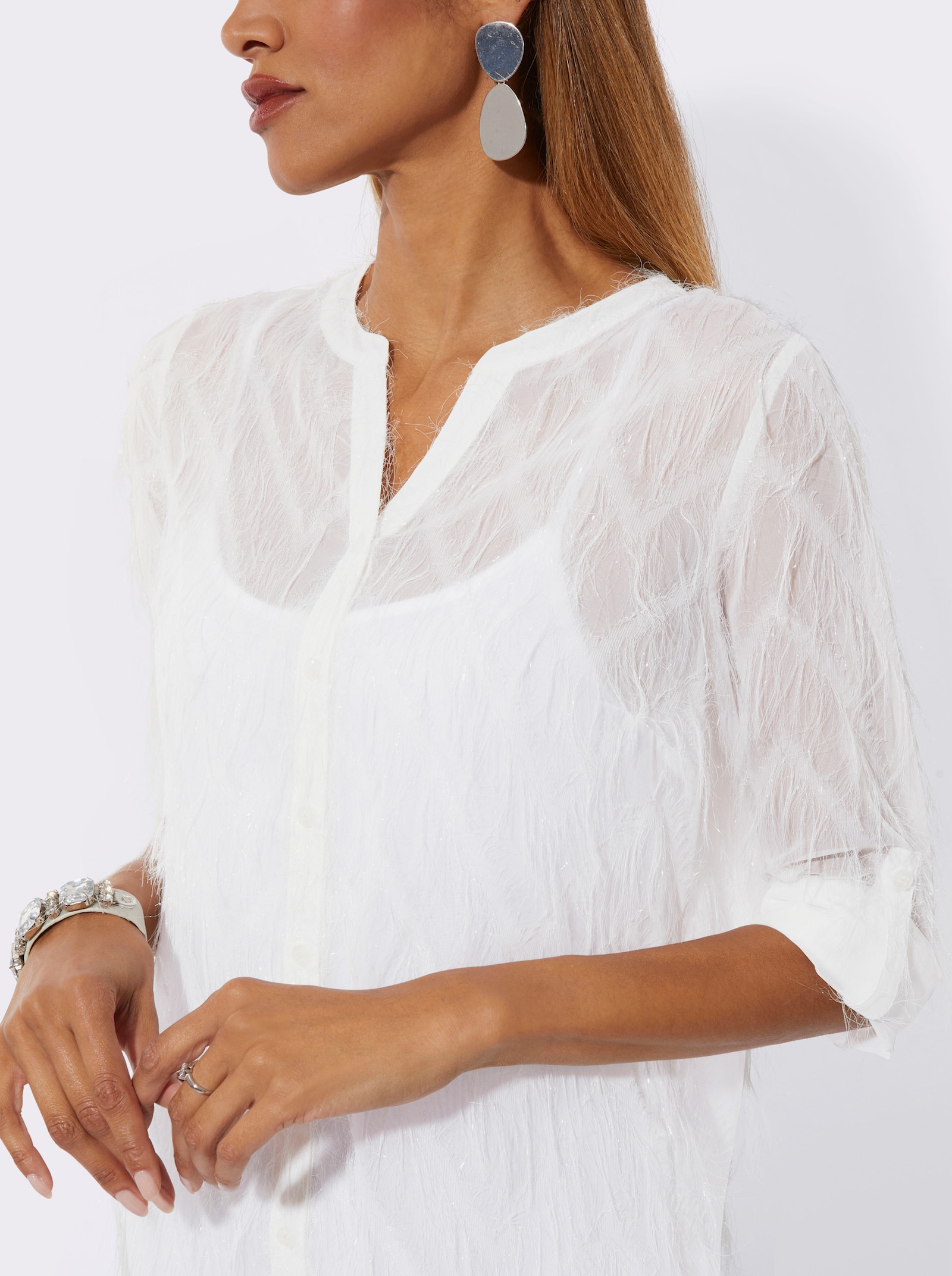 Langarmbluse mit Krempel-Ärmel - ecru