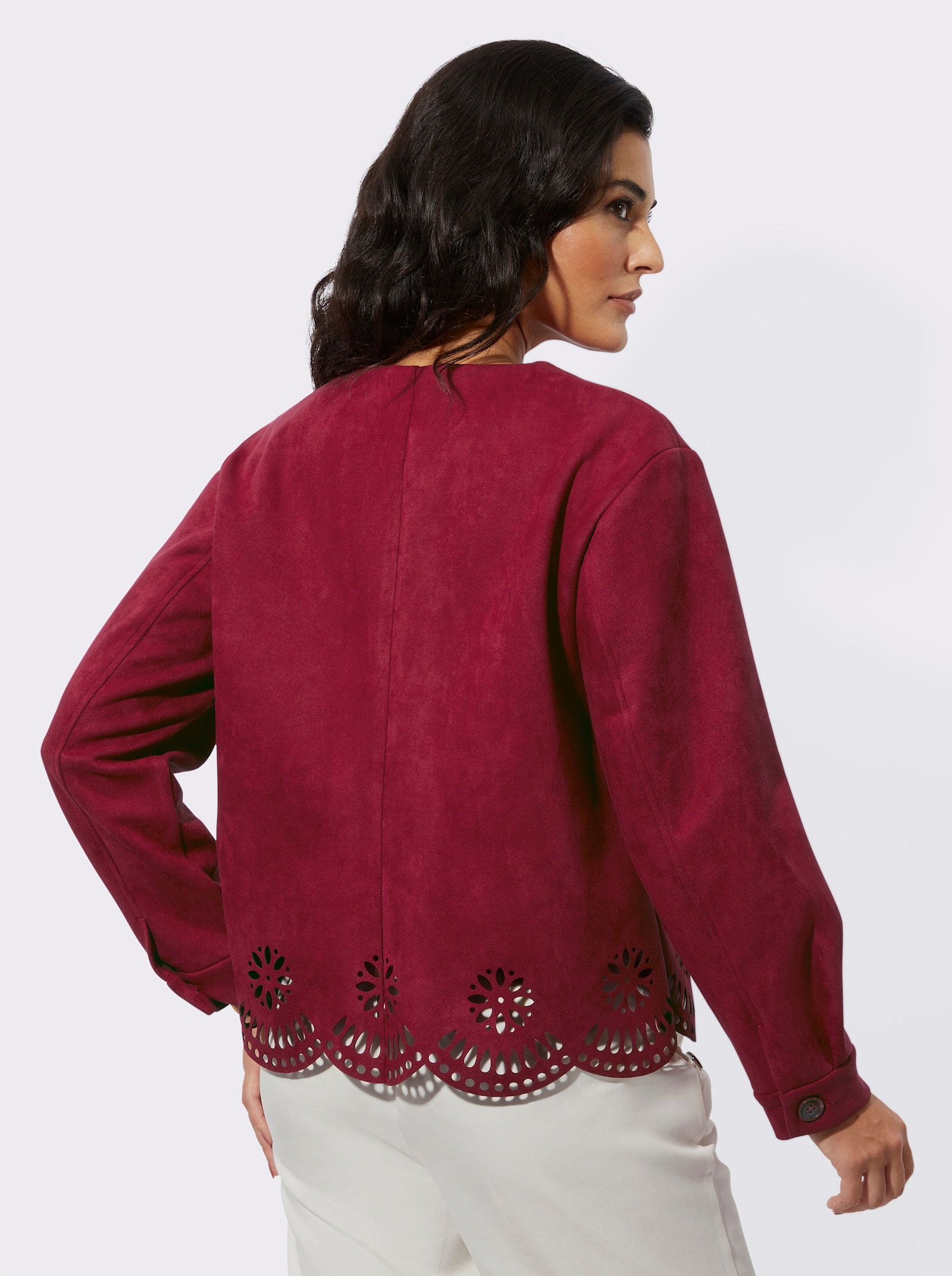 Korte blazer in suèdelook - donkerrood