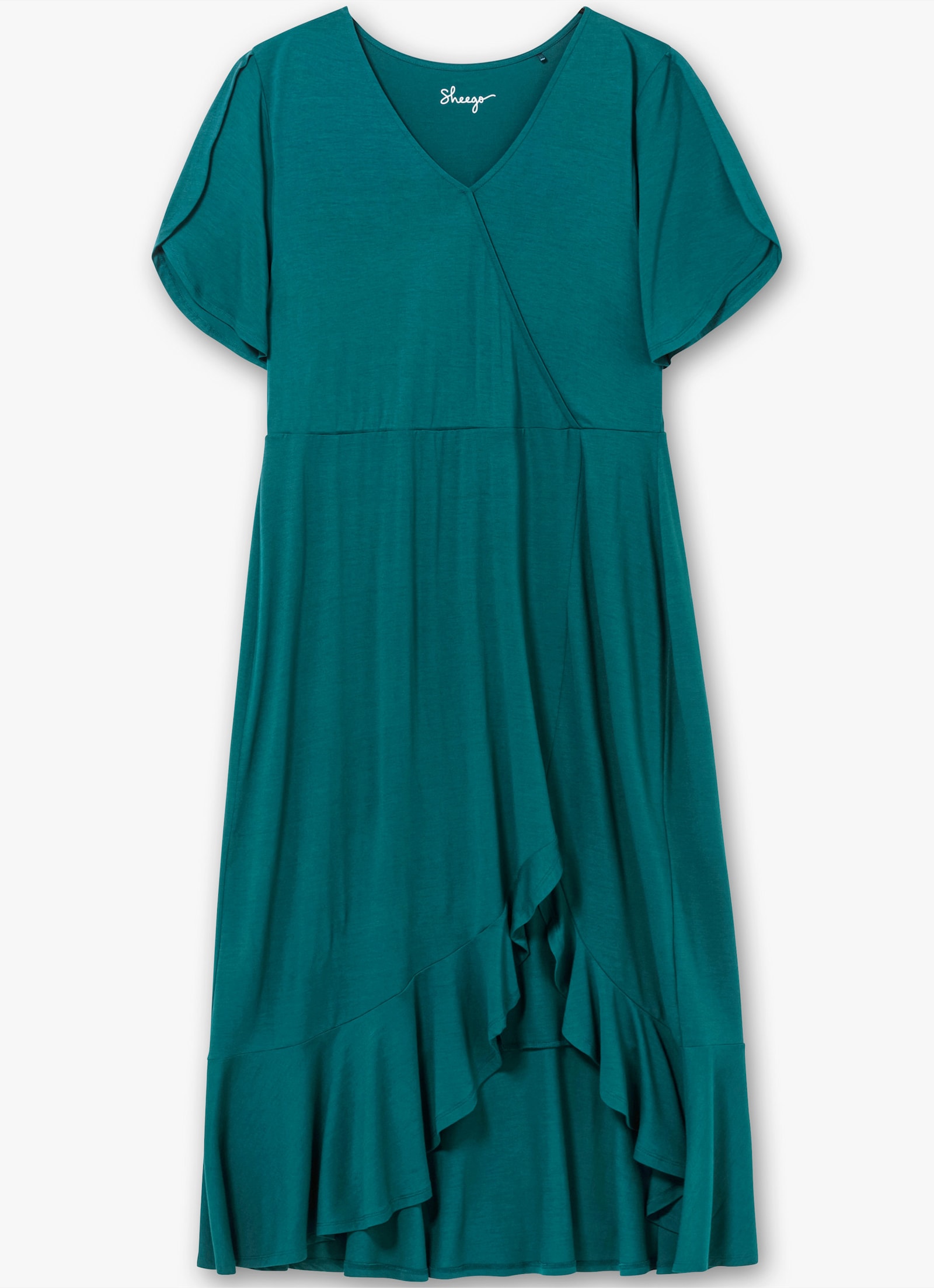 sheego Jerseykleid in Wickeloptik, mit Volantrock - petrol