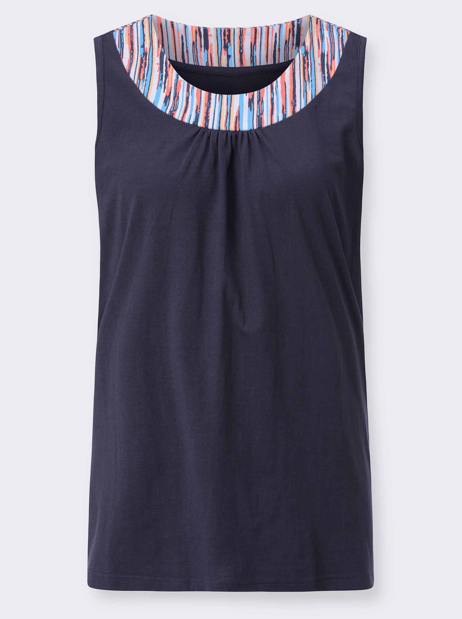 Lange top met rimpeling bij de ronde hals - marine