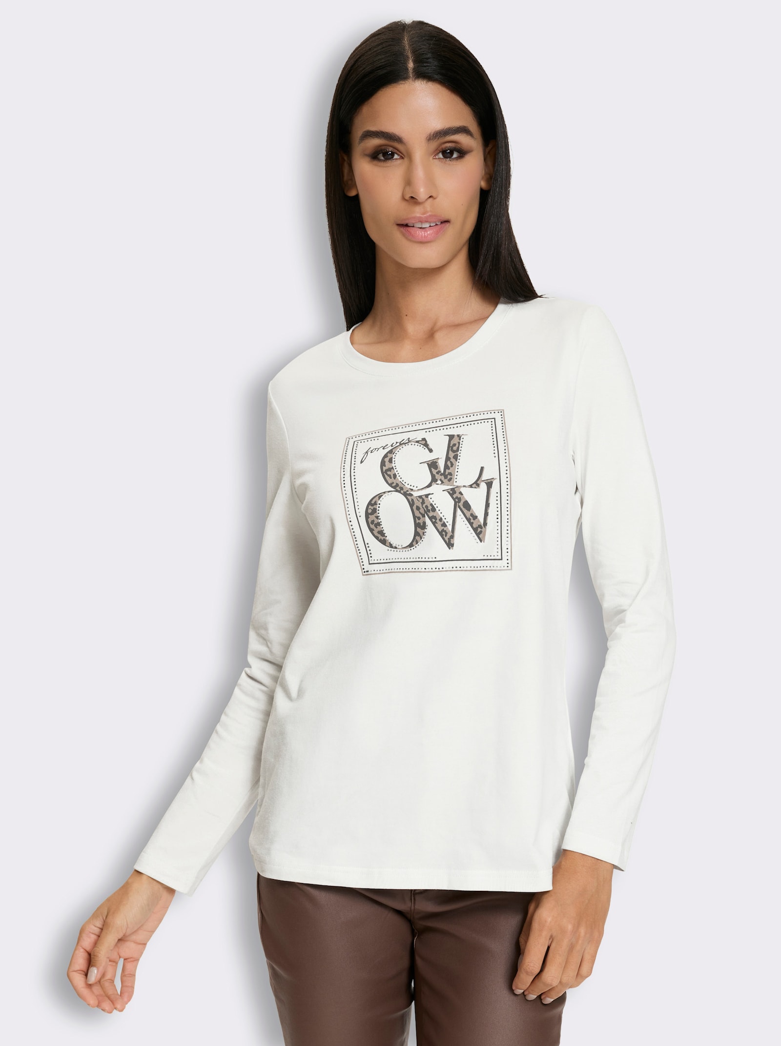 heine Print-Shirt mit Glitzersteinen - ecru