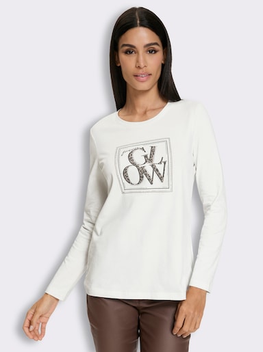 heine Print-Shirt mit Glitzersteinen - ecru