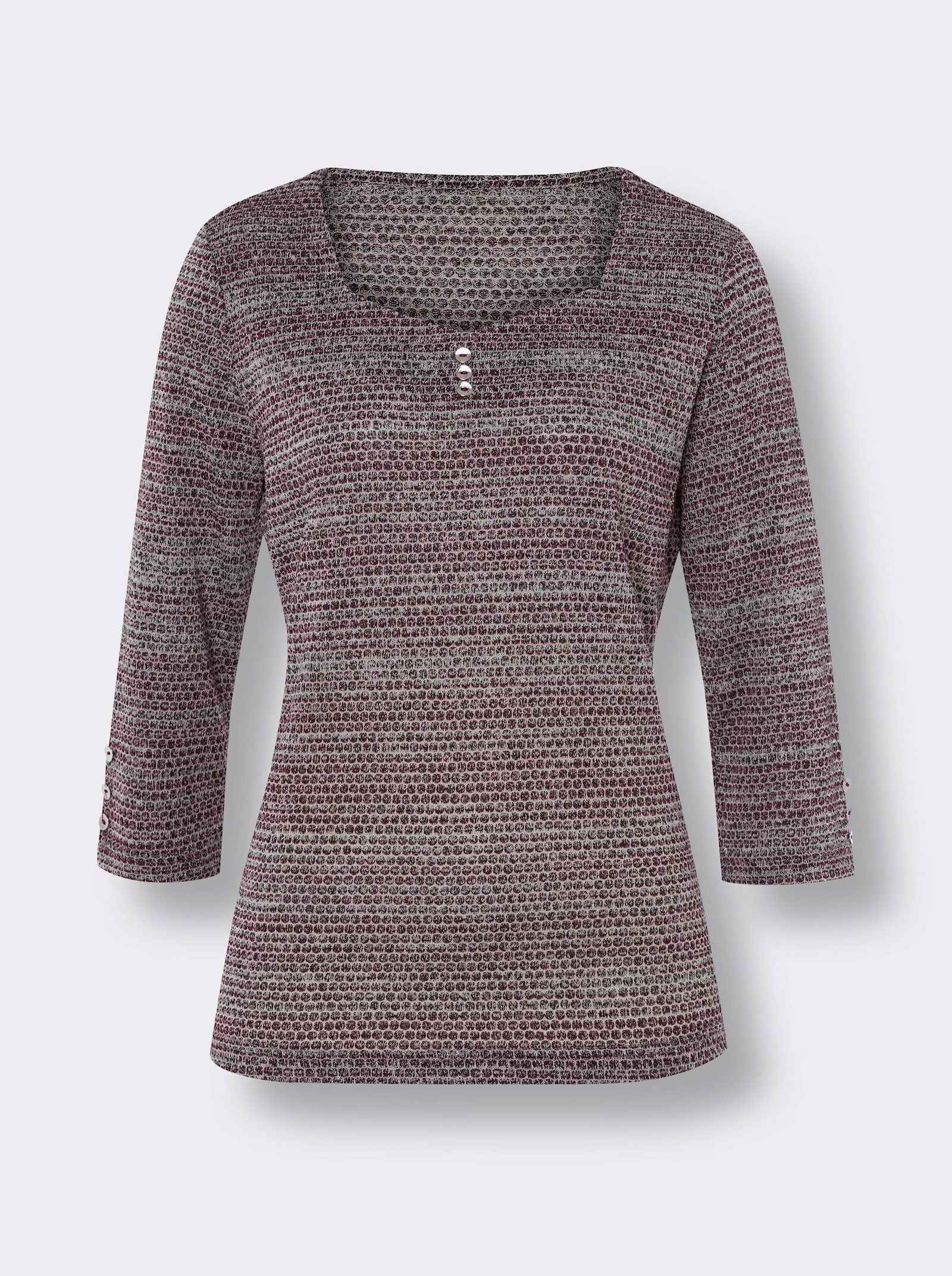 3/4-Arm-Shirt mit Herz-Ausschnitt - bordeaux-ecru-gemustert