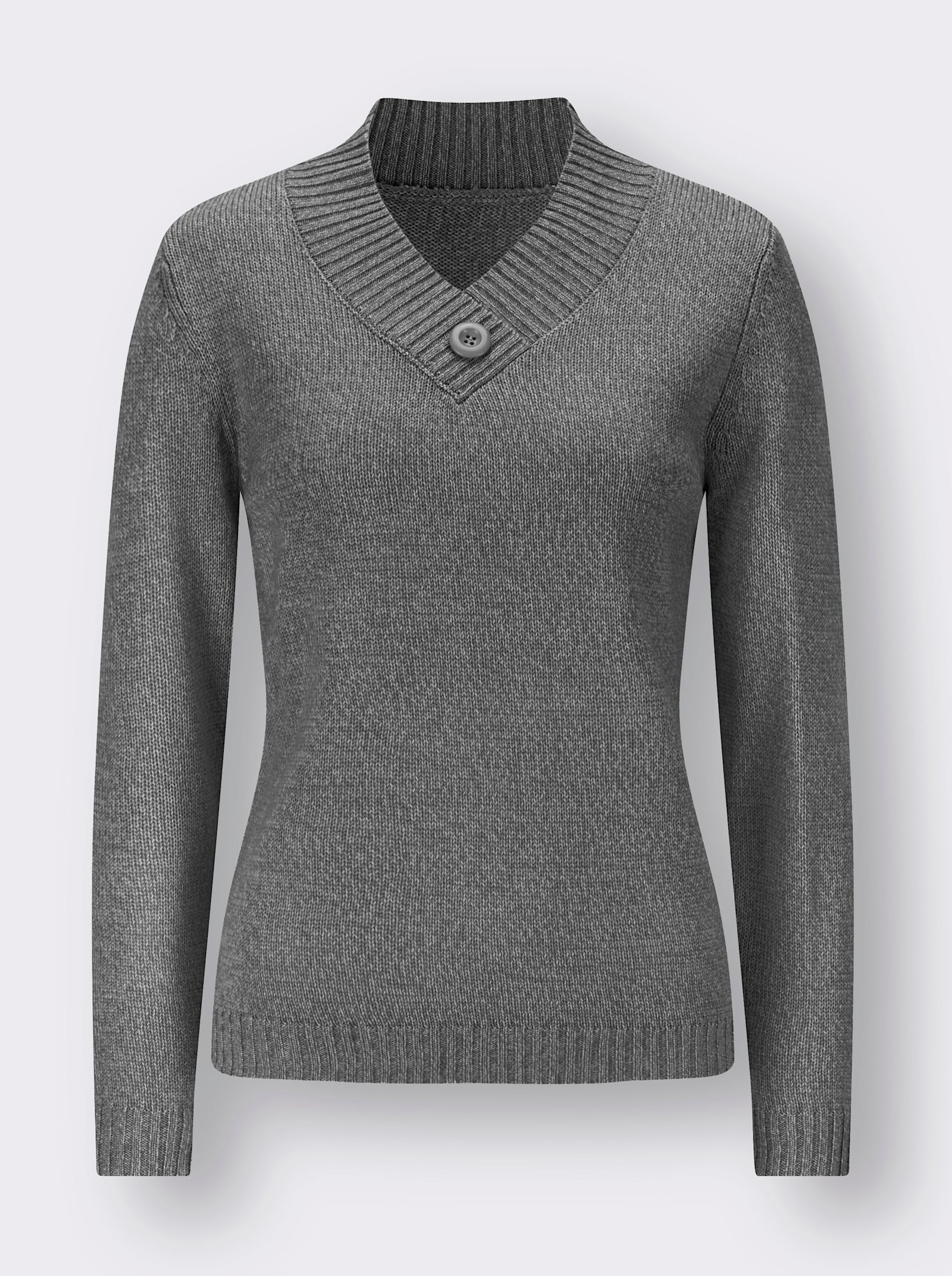 Langarm-Pullover mit V-Ausschnitt - graphit-hellgrau-meliert