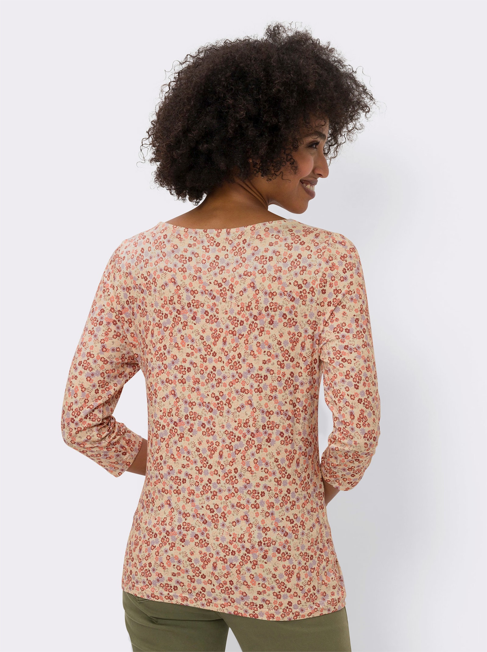 heine Print-Shirt mit Millefleur-Muster - sand-papaya-bedruckt