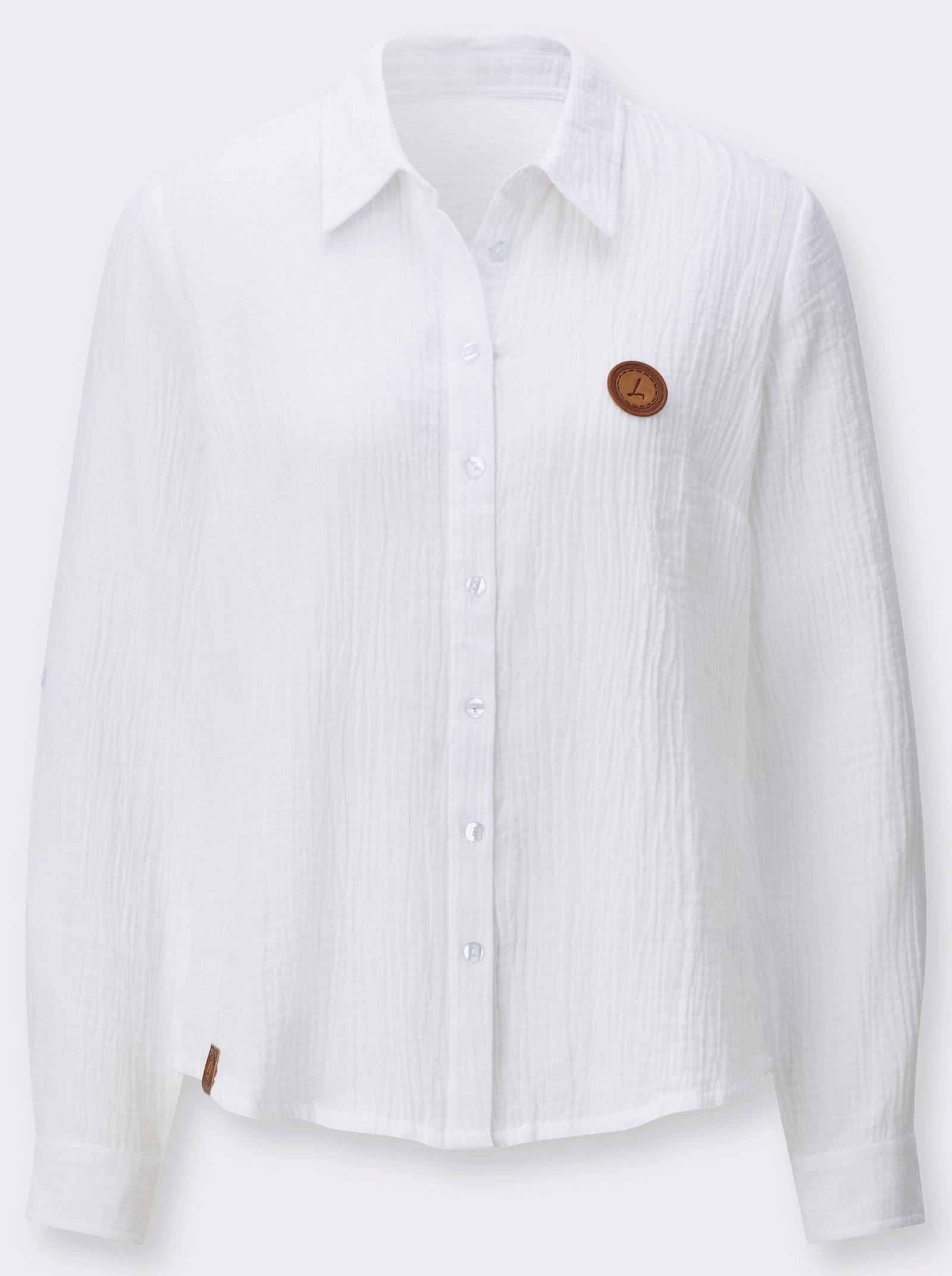 Baumwollbluse mit krempelbaren Ärmeln - weiß