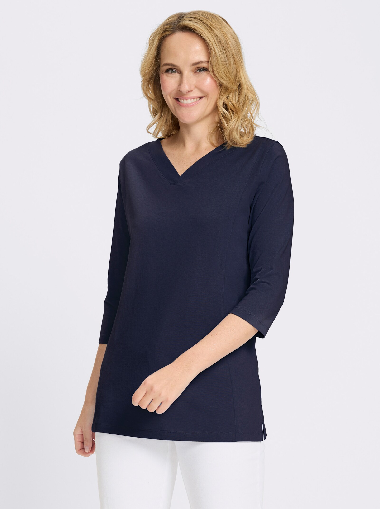 Longshirt mit überlappendem V-Ausschnitt - marine