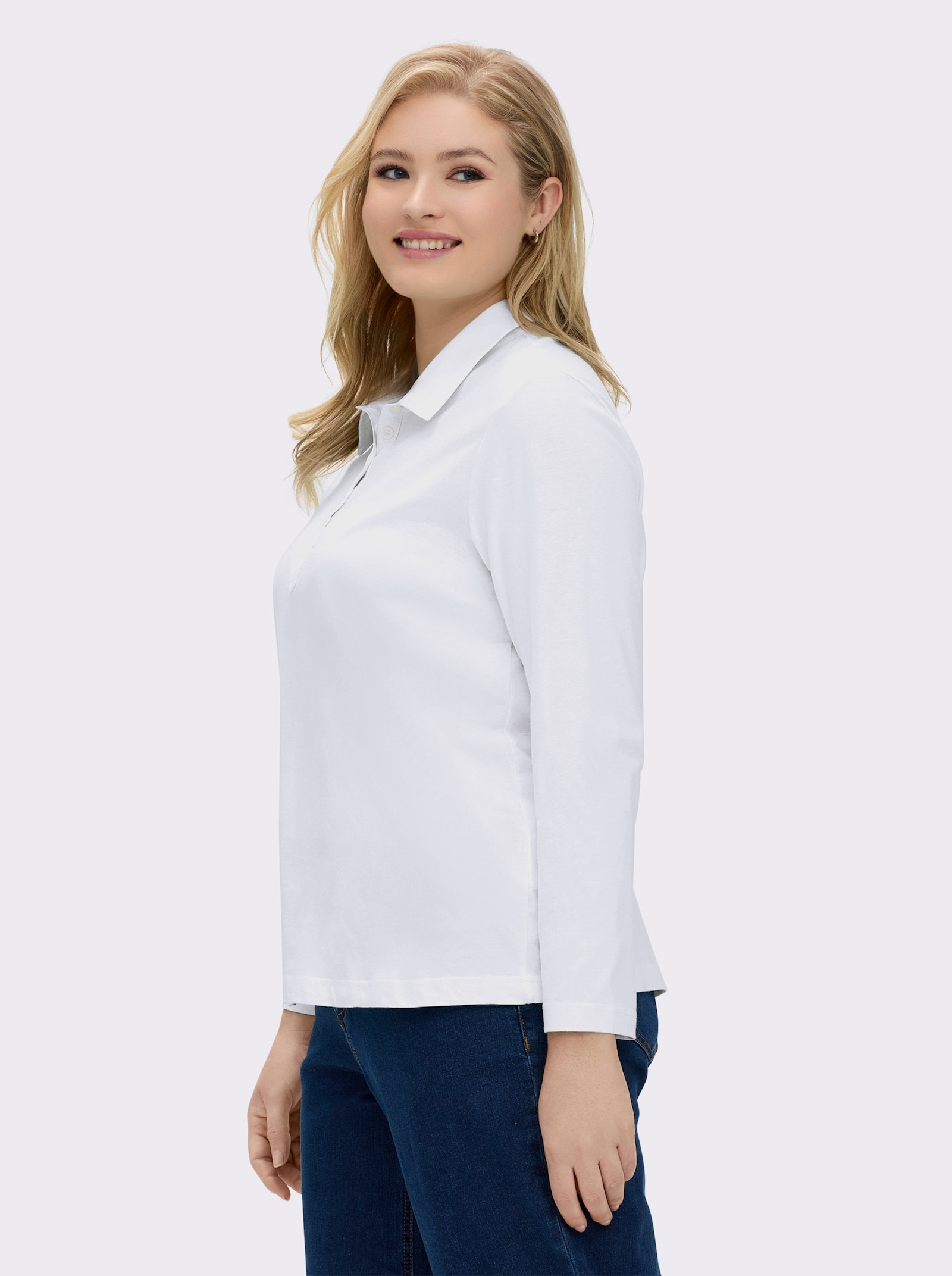 Langarm-Poloshirt in reiner Baumwoll-Qualität - weiß