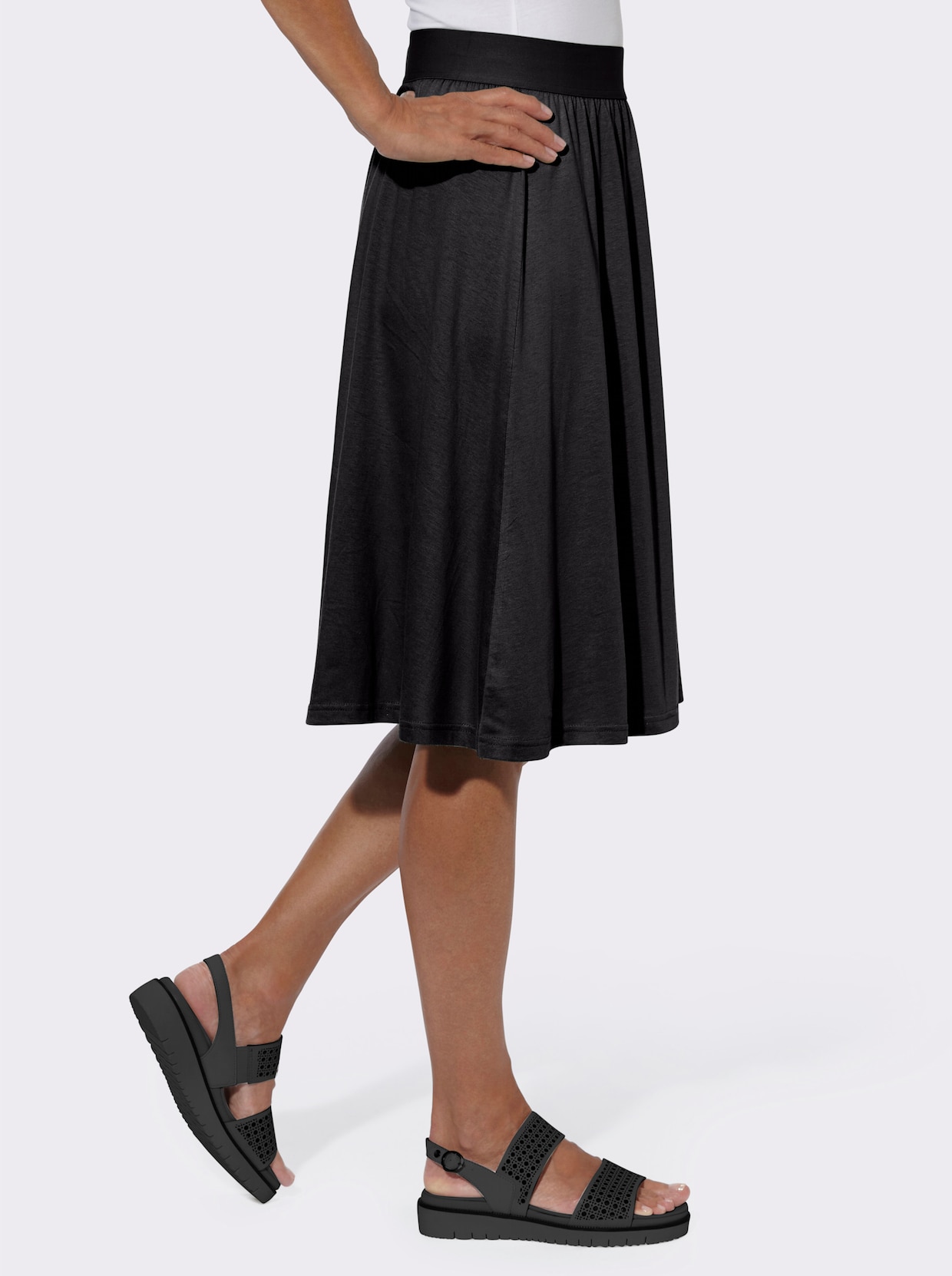 Džersejová sukňa - Čierna + čierno-biela potlač