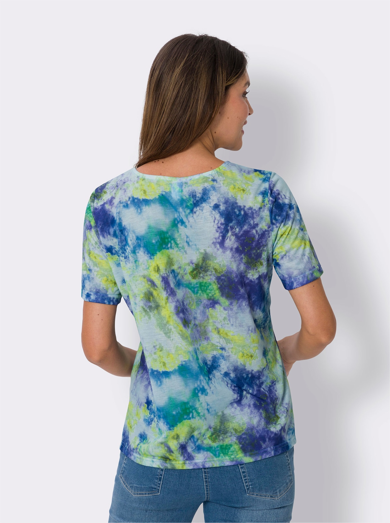 Tričko s krátkymi rukávmi - Stredná modrá-lipovo zelená potlač