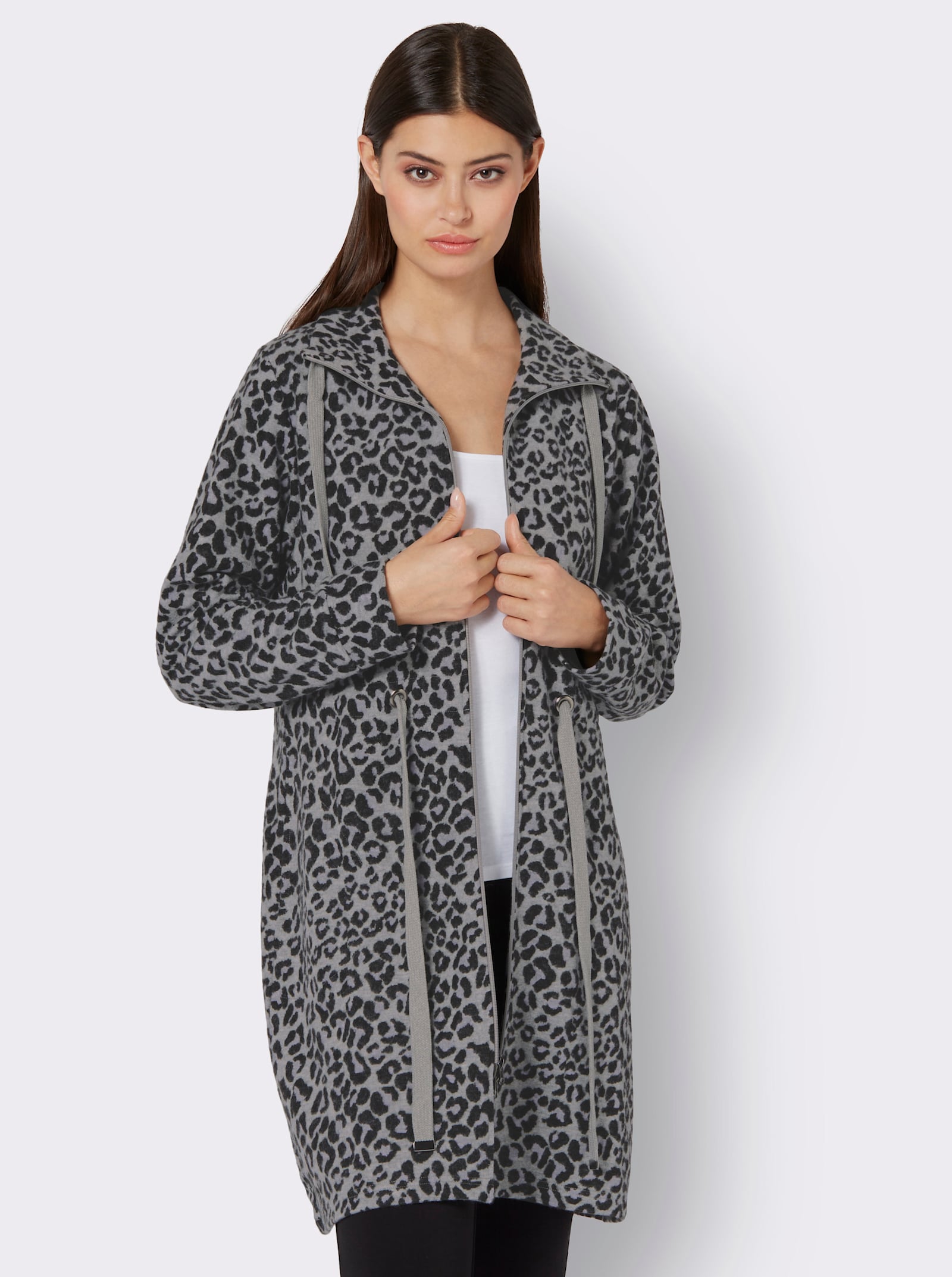 Comodo Lange jas - grijs gemêleerd/zwart gedessineerd