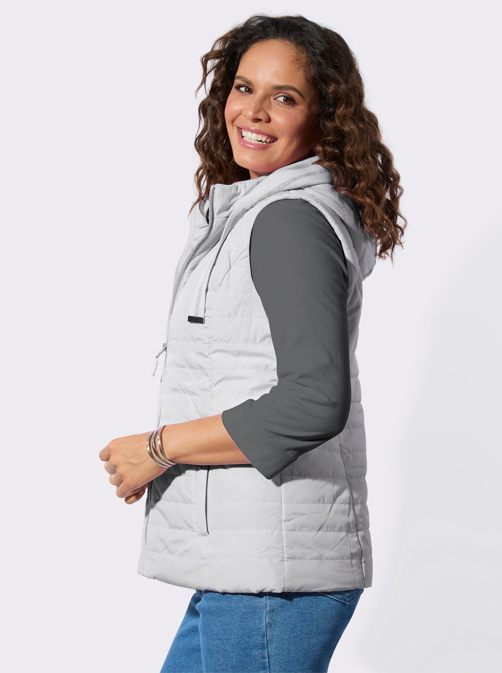 Steppweste mit Glitzer-Details - hellgrau