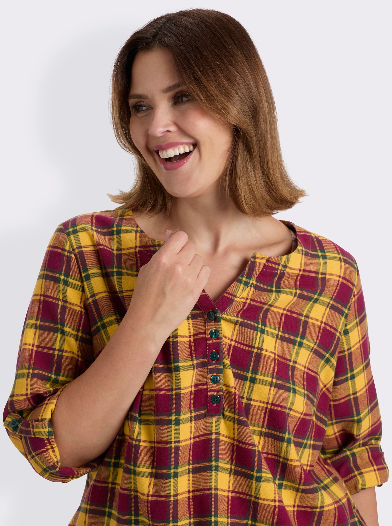 sheego Tunika mit Karo-Muster - ocker-moos-kariert