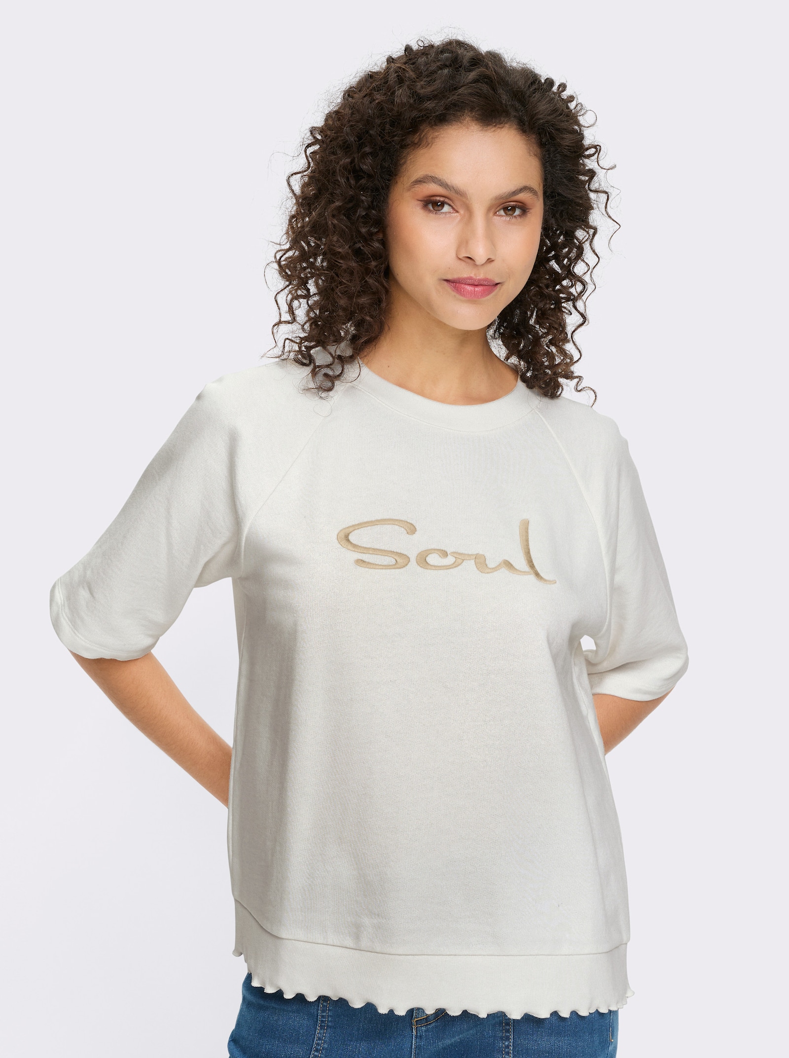 heine Sweatshirt mit Rüschensaum - ecru