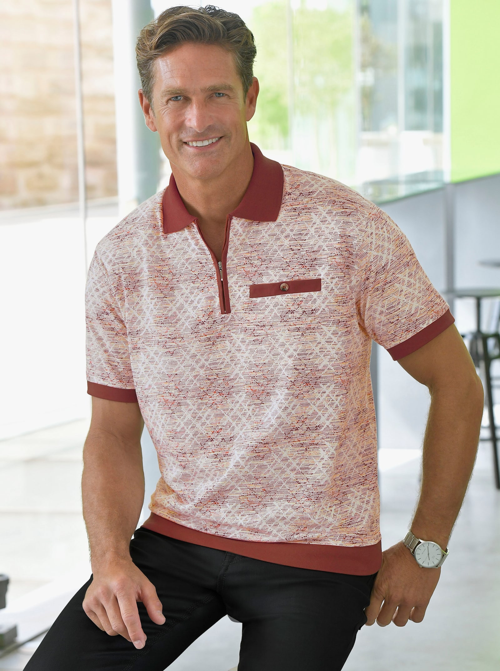 Marco Donati Poloshirt met korte mouwen - terra geprint
