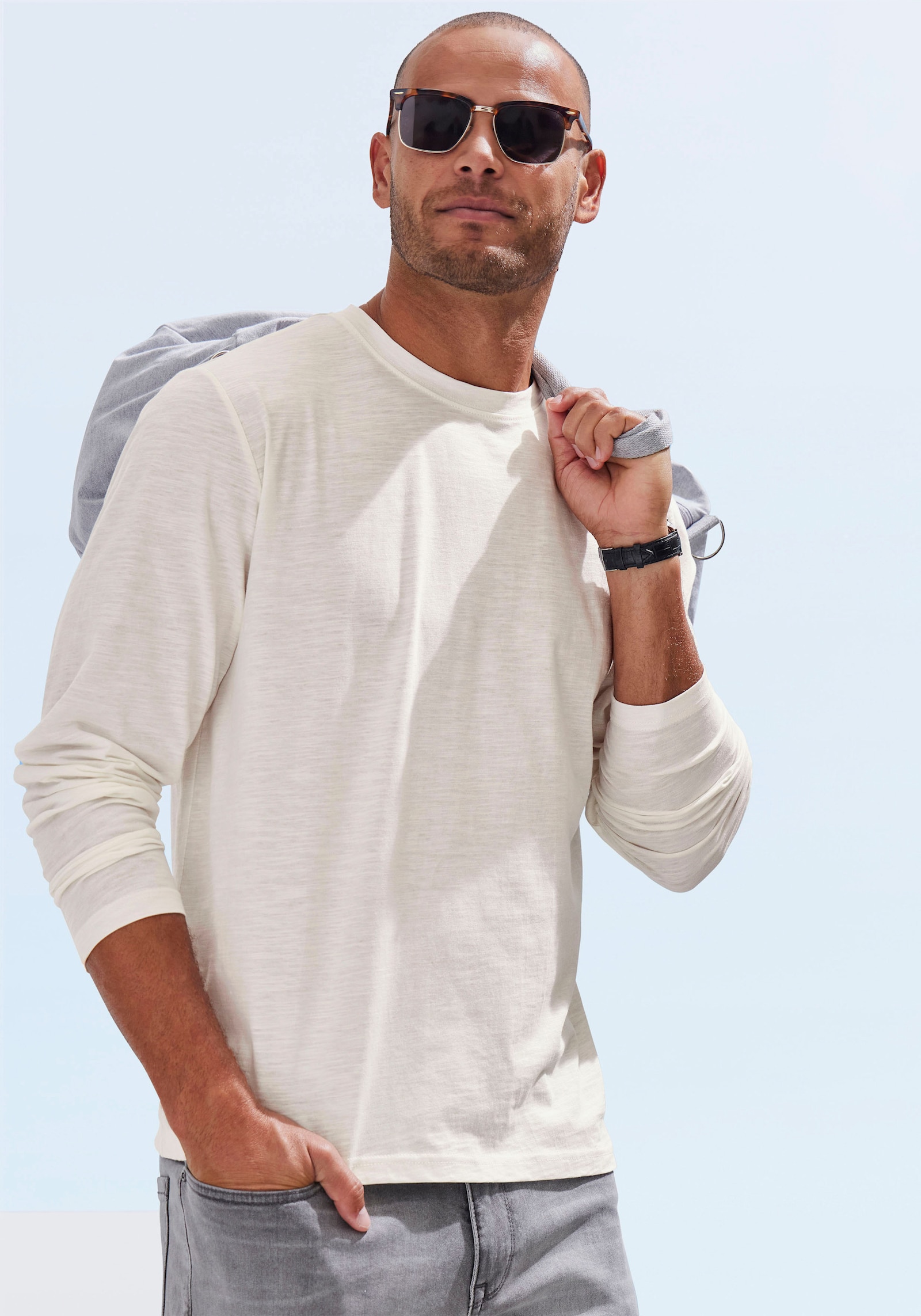 John Devin Langarmshirt - hellblau / offwhite