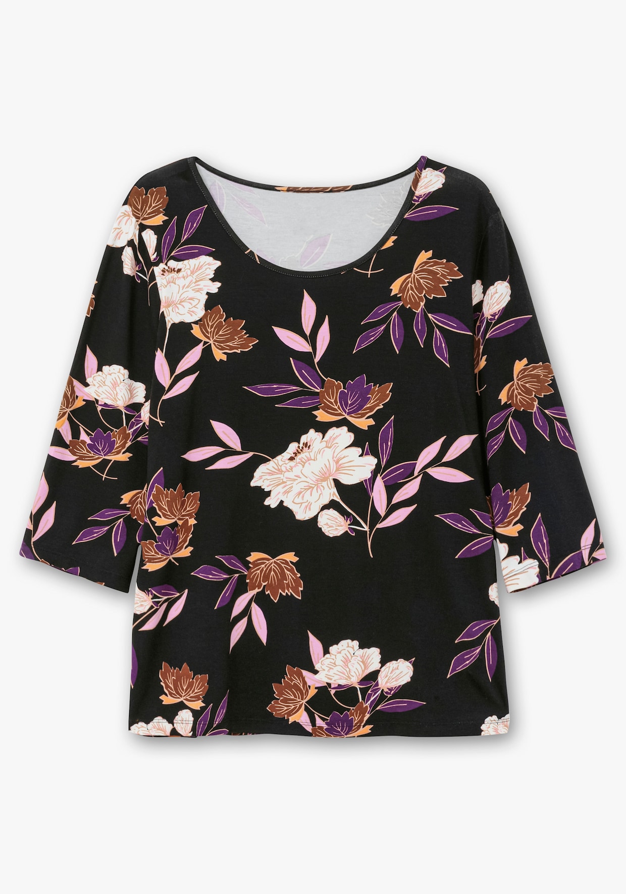 Print-Shirt mit floralem Muster - lila-ocker-bedruckt