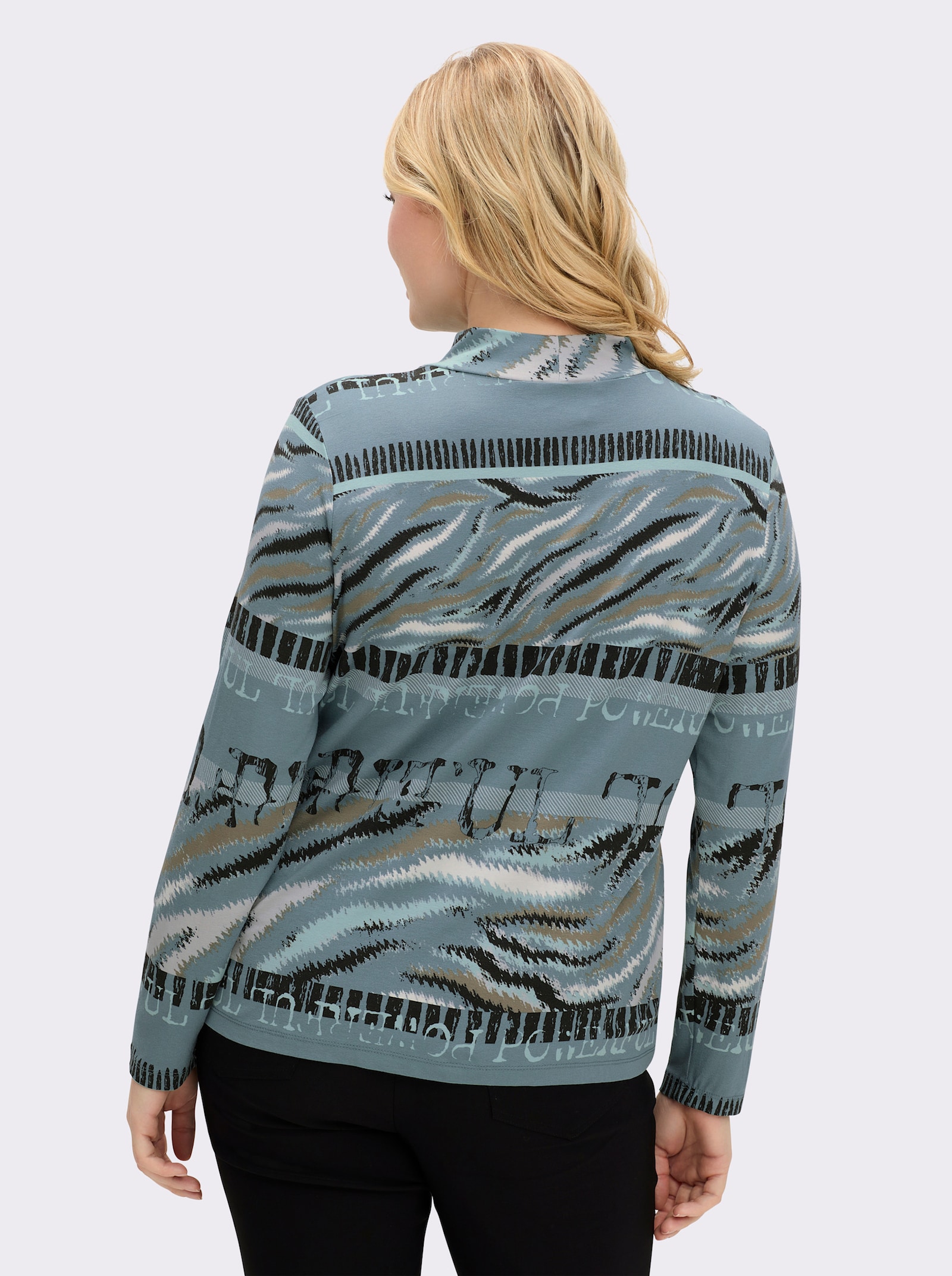 Stehkragenshirt im Grafik-Dessin - jade-graphit-bedruckt