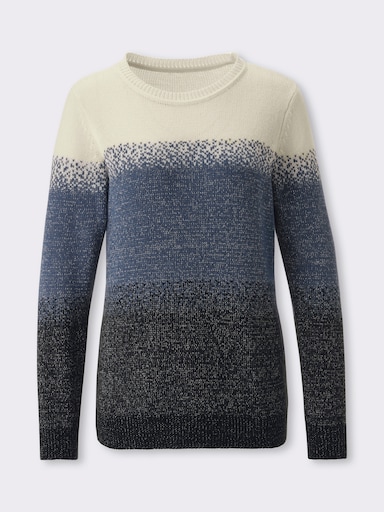 Jacquardstrickjacke mit Glanz-Akzenten - rauchblau-schwarz-gemustert