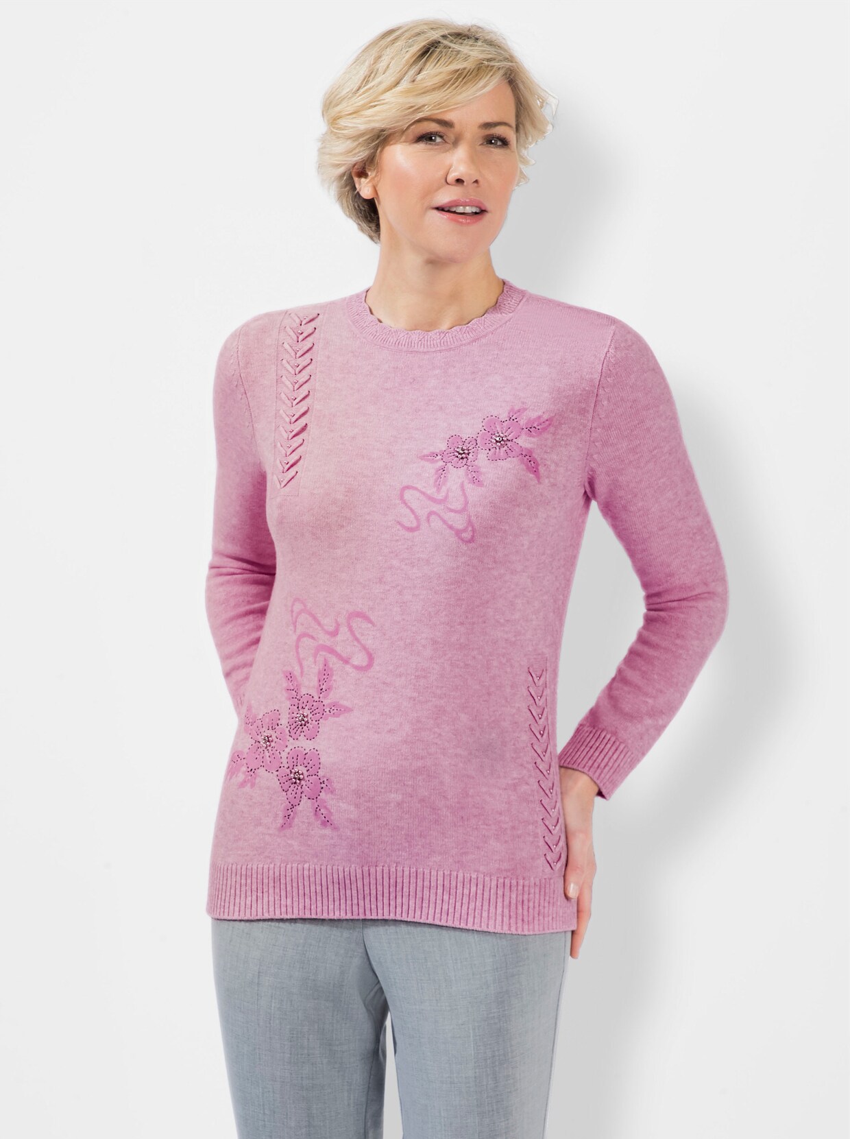 Langarm-Pullover - rosé-meliert