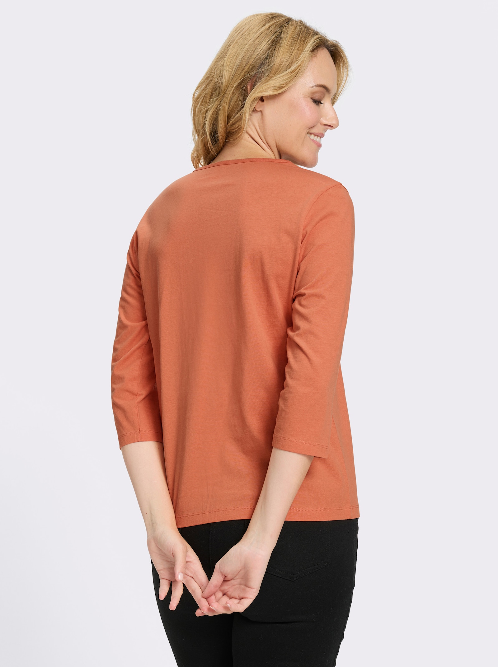 3/4-Arm-Shirt mit platziertem Ethno-Print - papaya-kirsche