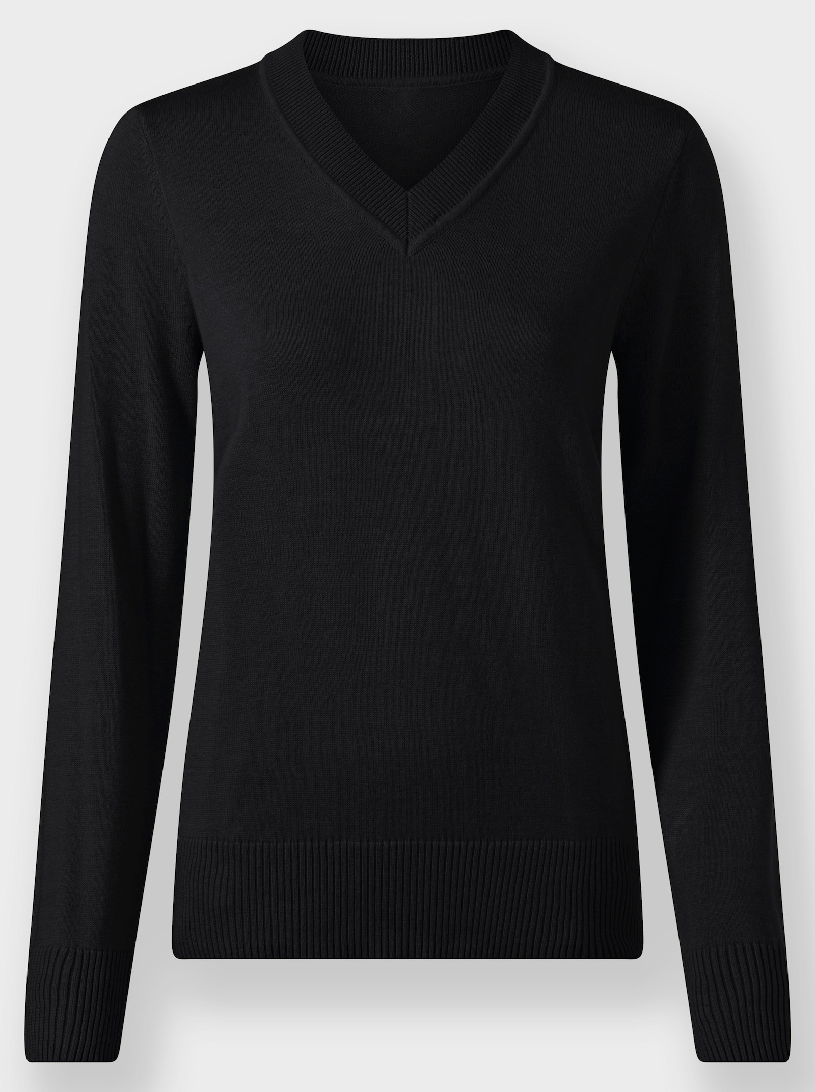 V-Ausschnitt-Pullover aus Feinstrick - schwarz