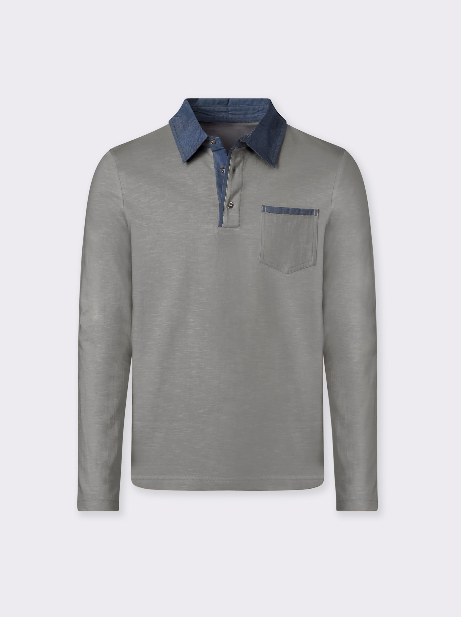 Marco Donati Langarmshirt mit Details in Denim-Optik - grau-meliert